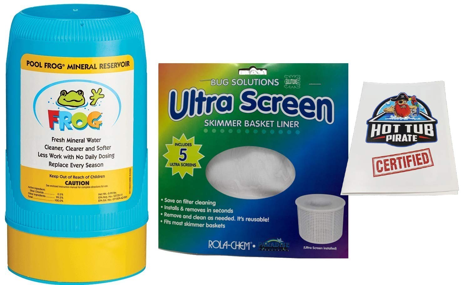 Pool Frog 6100 Mineral Cartridge Replacement for Above Ground Pools up to 25,000 Gallons – Includes 5 Skimmer Basket Screens & Hot Tub Pirate Water Balancing Guide – Perfect for Easy Pool Maintenance & Water Sanitization