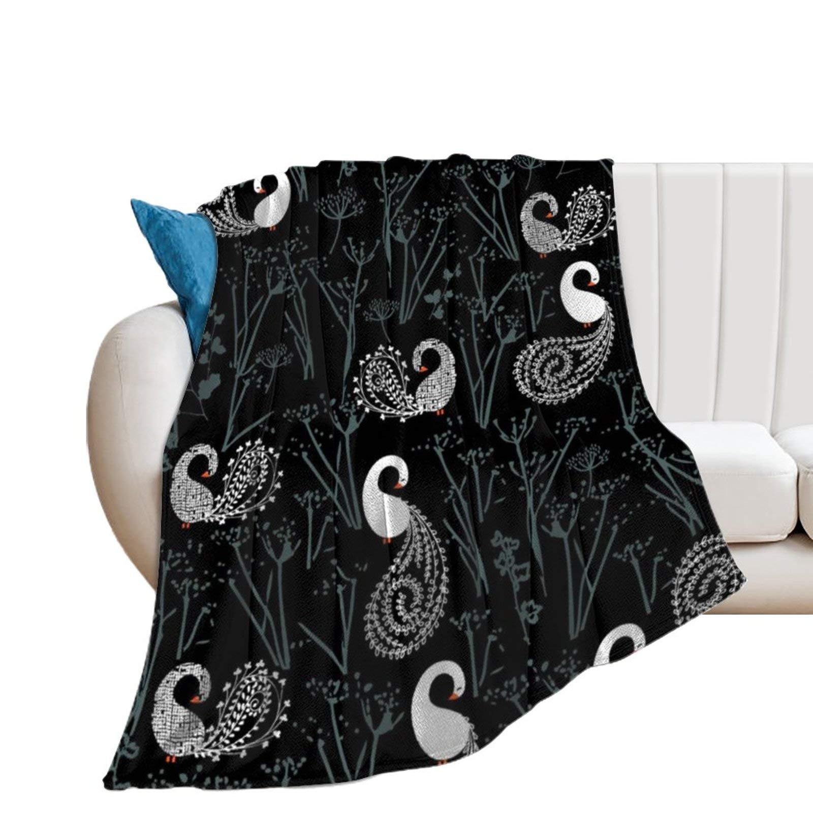 Premium Flannel Fleece Blanket - Ultra Soft & Luxurious Anti-Pilling Throw Blanket - Black Swan Pattern Reversible Design - 30