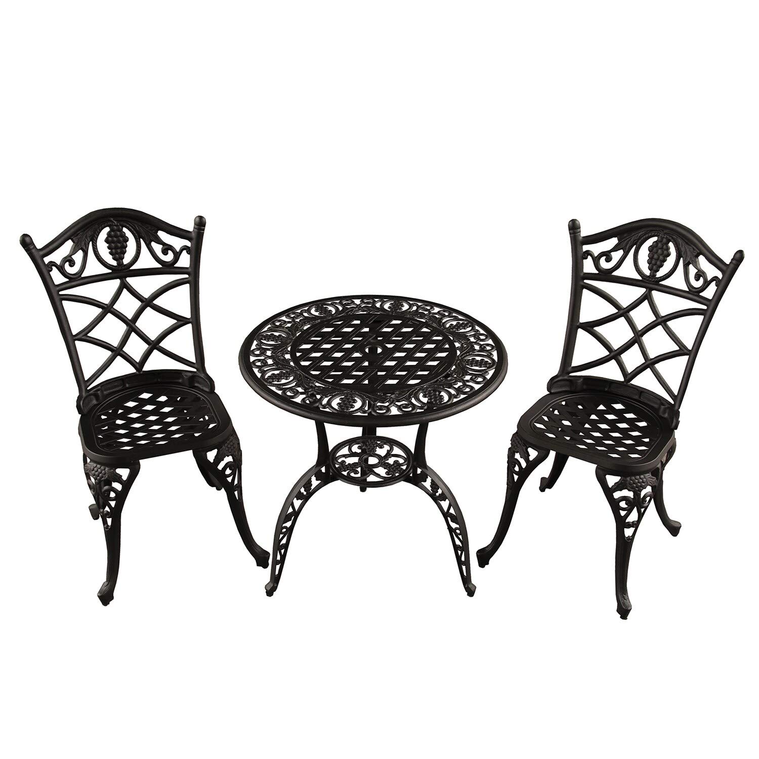 Oakland Living Grape Outdoor Patio Garden Aluminum 3-Piece Bistro Set in Sand Black - Perfect for Backyard, Balcony, and Small Outdoor Spaces