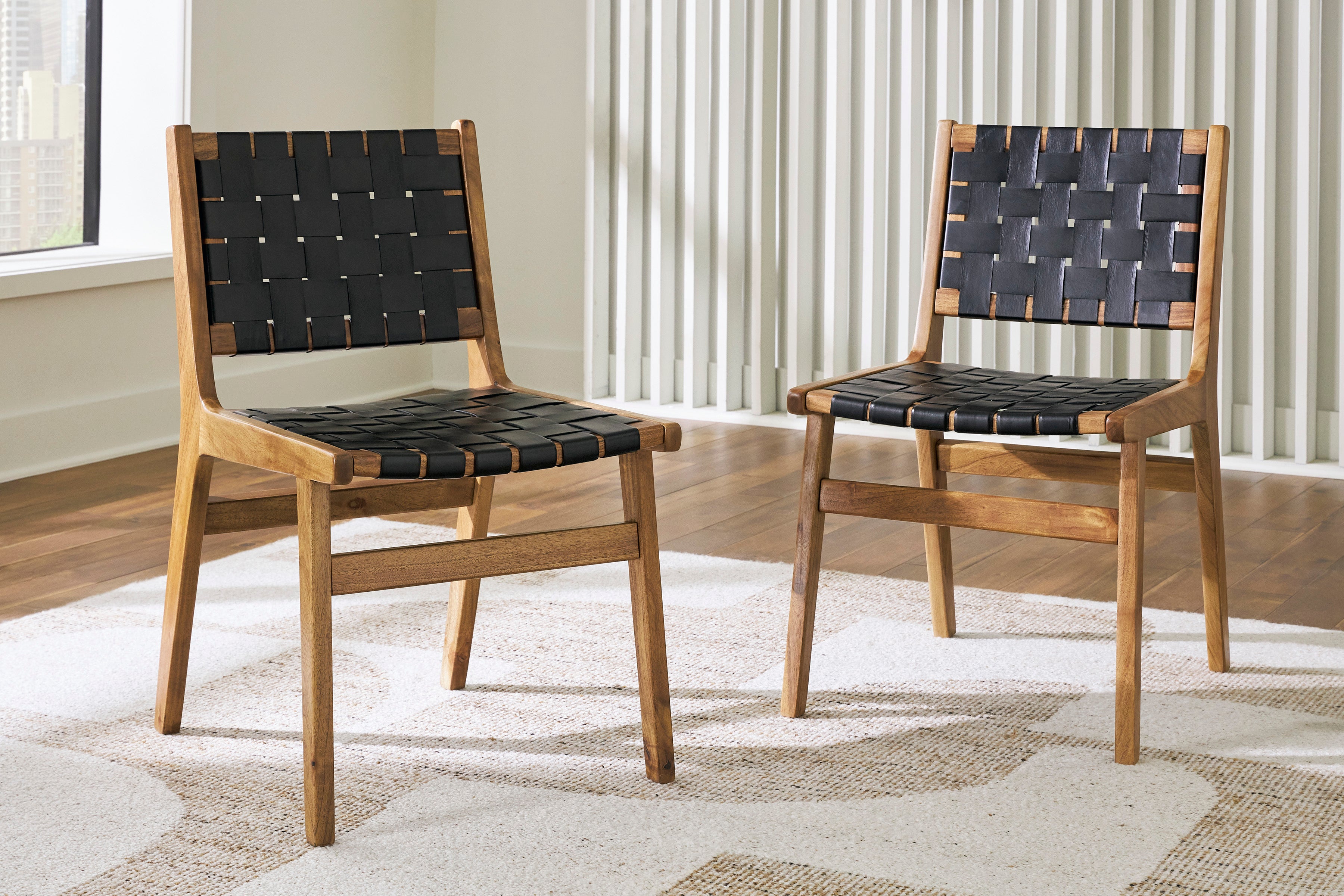 Premium Fortune Leather & Wood Dining Chairs (Set of 2) - Modern Farmhouse Style for Kitchen, Dining Room & Office - Comfortable & Durable Seating Solution