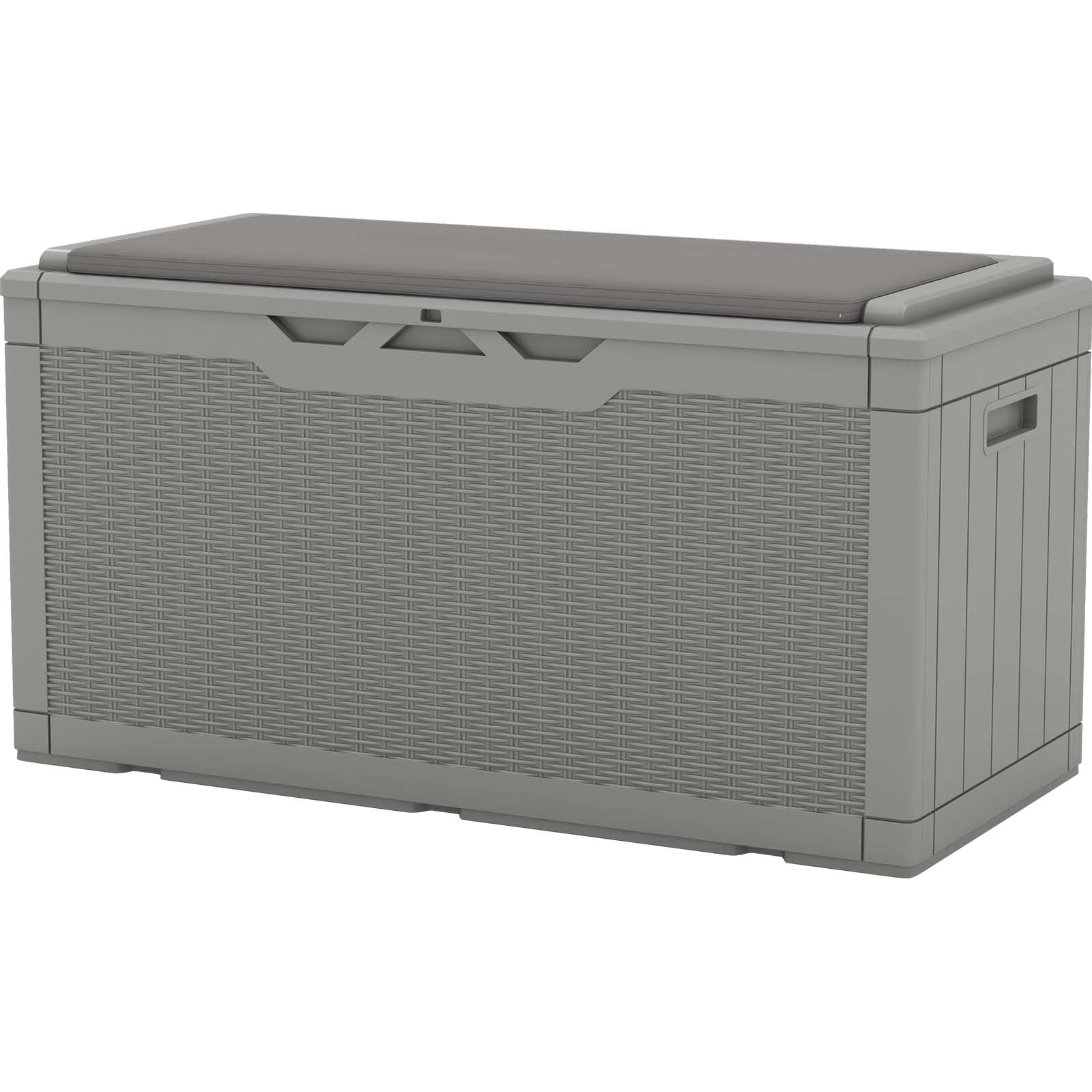 **100 Gallon Resin Deck Box with Cushion - Waterproof Outdoor Storage for Patio Furniture, Garden Tools & Pool Accessories - Grey - Perfect for Backyard, Deck & Garden Organization**