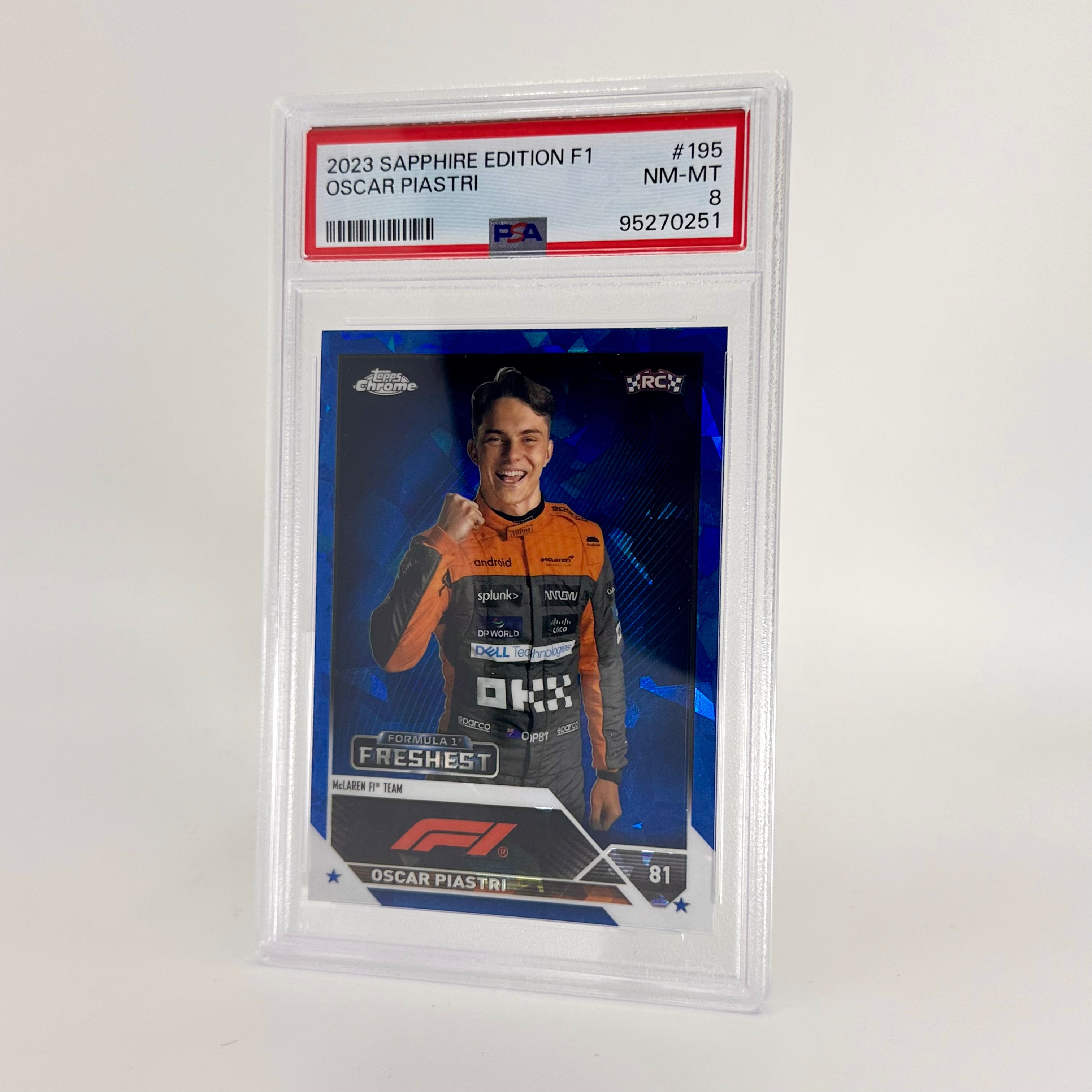 2023 Topps Chrome F1 Oscar Piastri #195 Sapphire Edition PSA 8 Rookie Card - Perfect for F1 Collectors, Racing Fans & Sports Memorabilia Enthusiasts