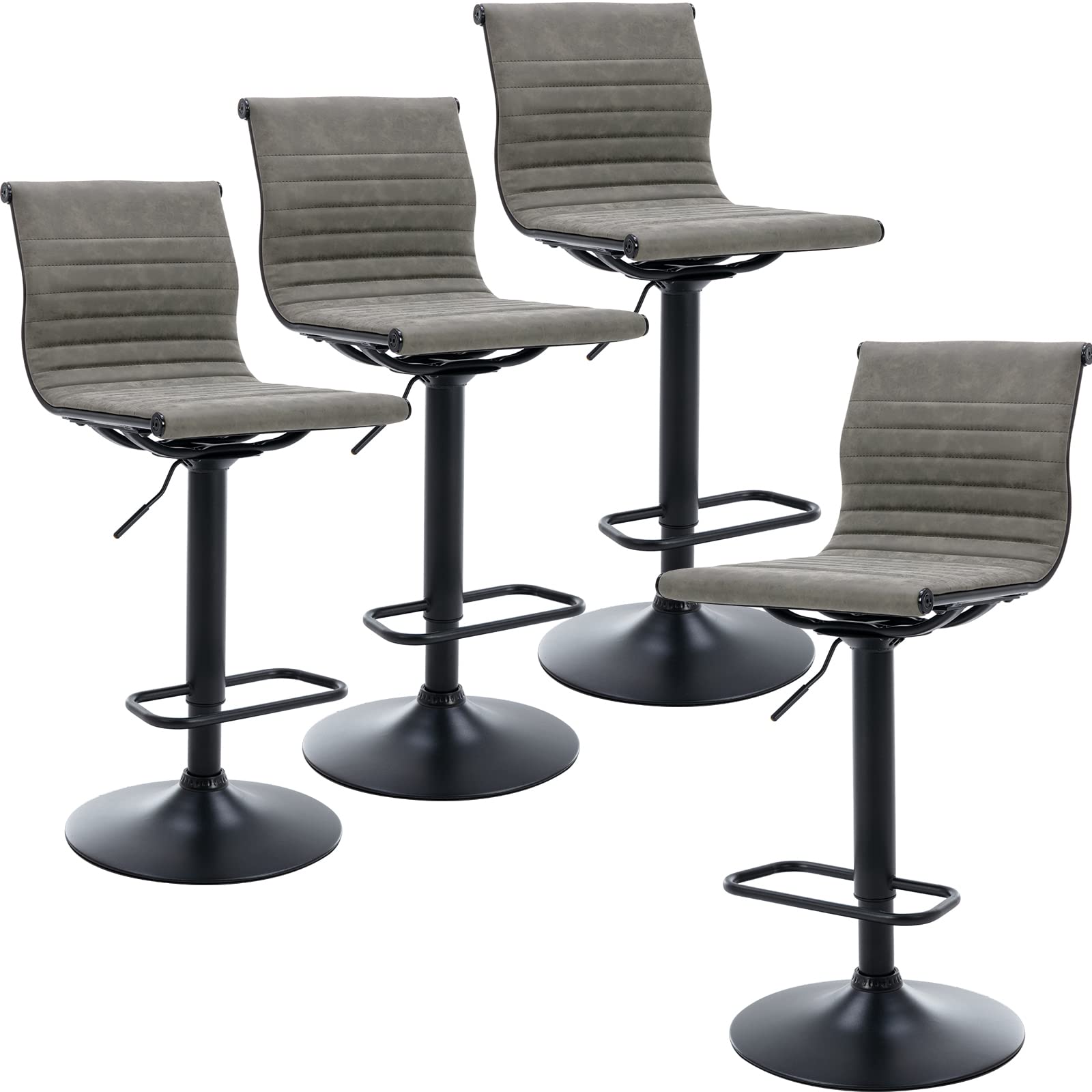 LZAREAL Set of 4 Adjustable Height Metal Bar Stools - Modern Grey PU Leather Armless Counter Stools with Black Base for Kitchen Island, Bar, Dining Room | Perfect for Home, Restaurant, Cafe & Office Use