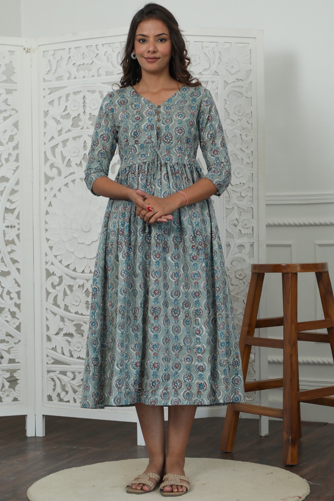 Sootisyahi 'Daphne' Azofree Handblock Printed Pure Cotton Dress for Women | Breathable & Comfortable Summer Dress | Perfect for Beach, Vacation & Casual Outings