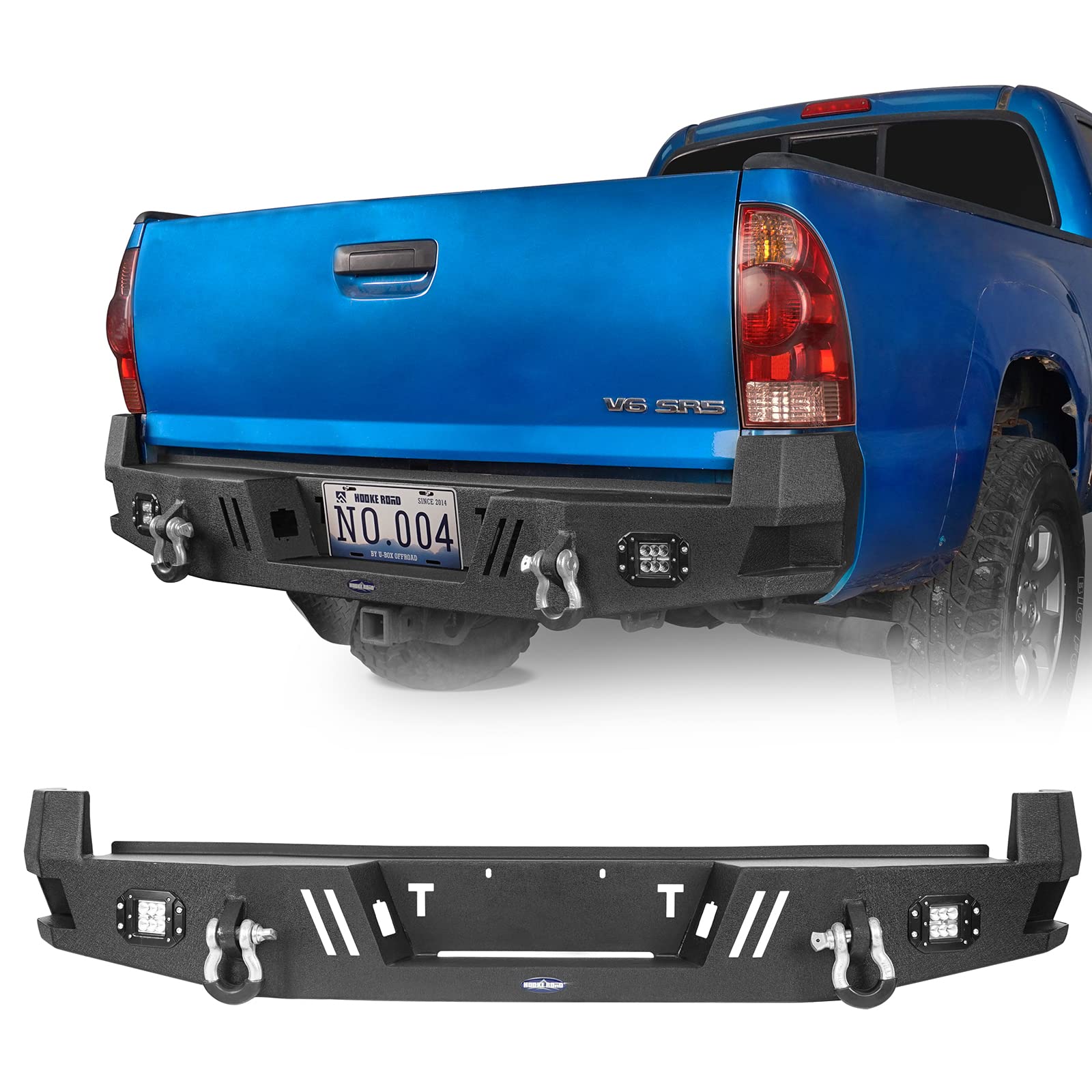 Hooke Road Rear Bumper with LED Lights & D-Rings for 2005-2015 Toyota Tacoma 2nd Gen - Heavy Duty Off-Road Protection for Adventure & Towing