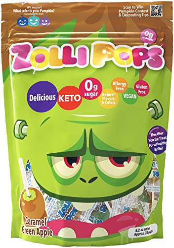 Zollipops Sugar Free Caramel Green Apple Lollipops - Vegan, KETO Friendly, All Natural Teeth Cleaning Candy for Kids & Adults - Perfect for Diabetics, Allergy Sufferers and Healthy Snacking at Home, School or Office