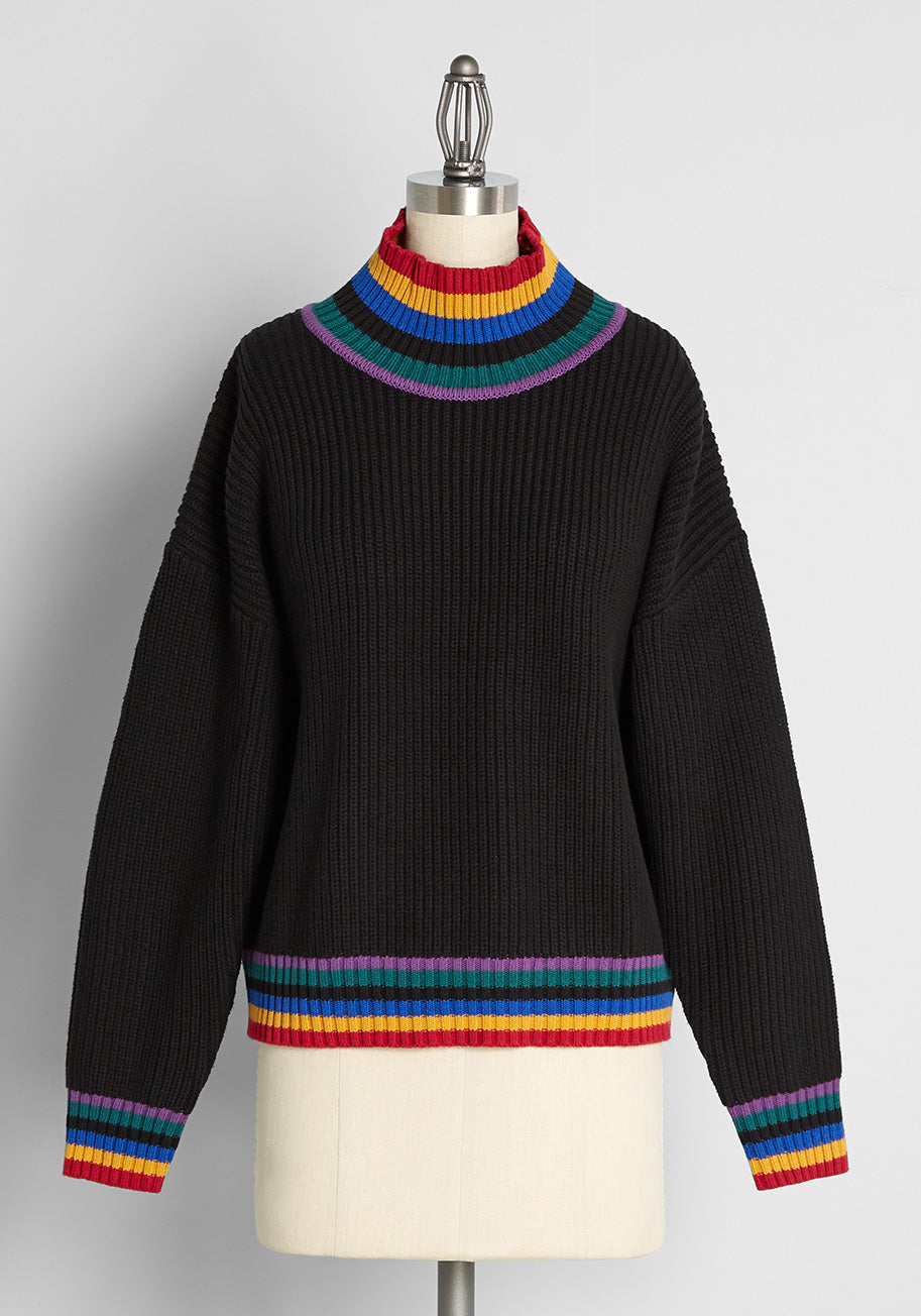 Stylish Mock Neck Sweater for Women - Trendy Pullover with Unique Coloring Between The Lines Design - Perfect for Casual Outfits, Office Wear & Cozy Fall Fashion