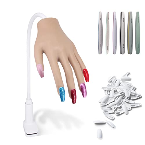 Professional Acrylic Nail Practice Hand with Built-in Aluminum Alloy Bracket - Flexible Silicone Mannequin Hand for Nail Training, Durable & Non-Breakable Fingers (Brown) - Perfect for Nail Art Practice, Salon Training & DIY Nail Design at Home
