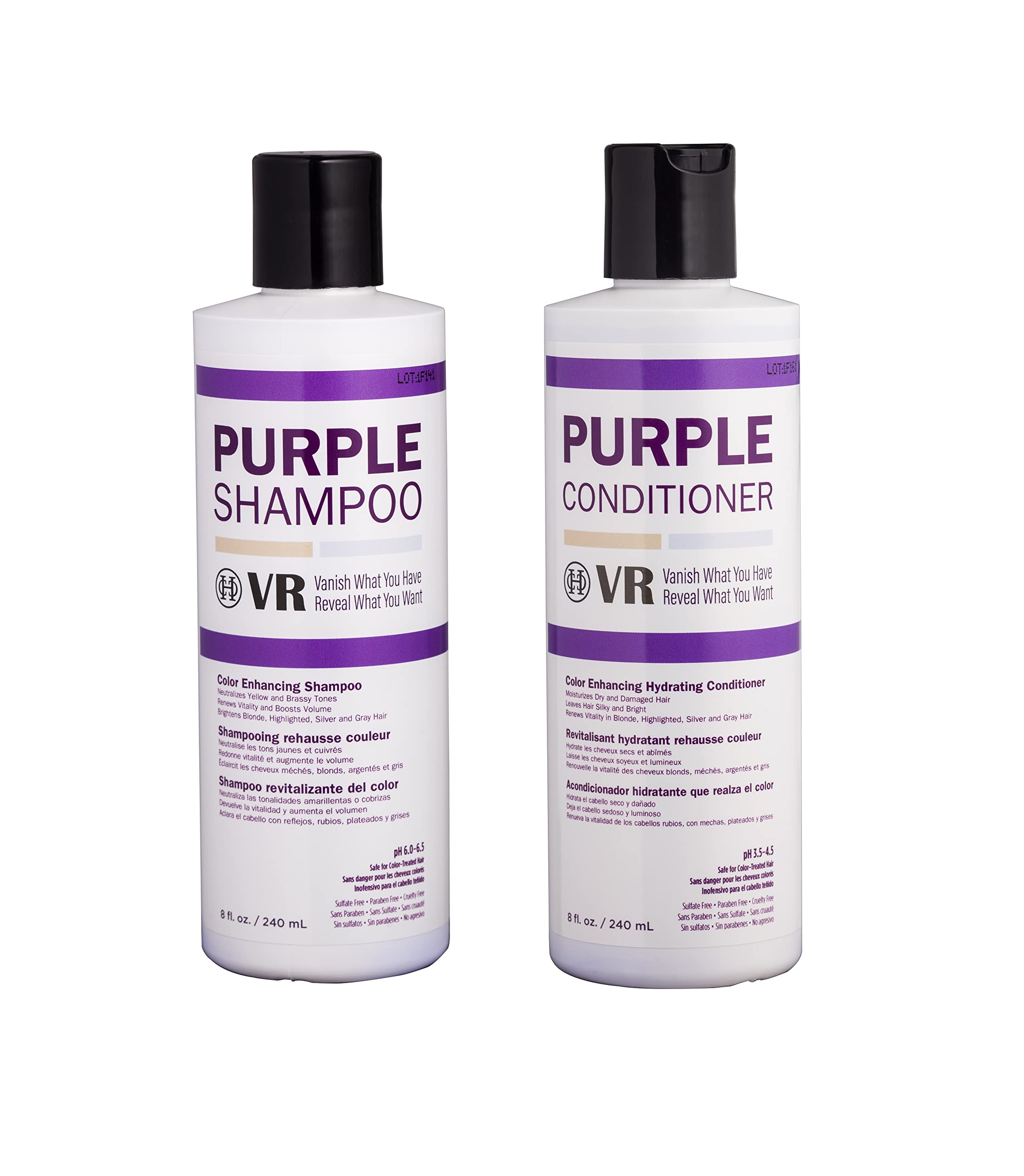 Purple Shampoo & Conditioner Set for Blonde, Silver & Gray Hair - Toning, Lightening, Paraben & Sulfate Free, Vegan & Cruelty-Free (8 fl oz Duo) | Perfect for Color-Treated & Highlighted Hair at Home or Salon