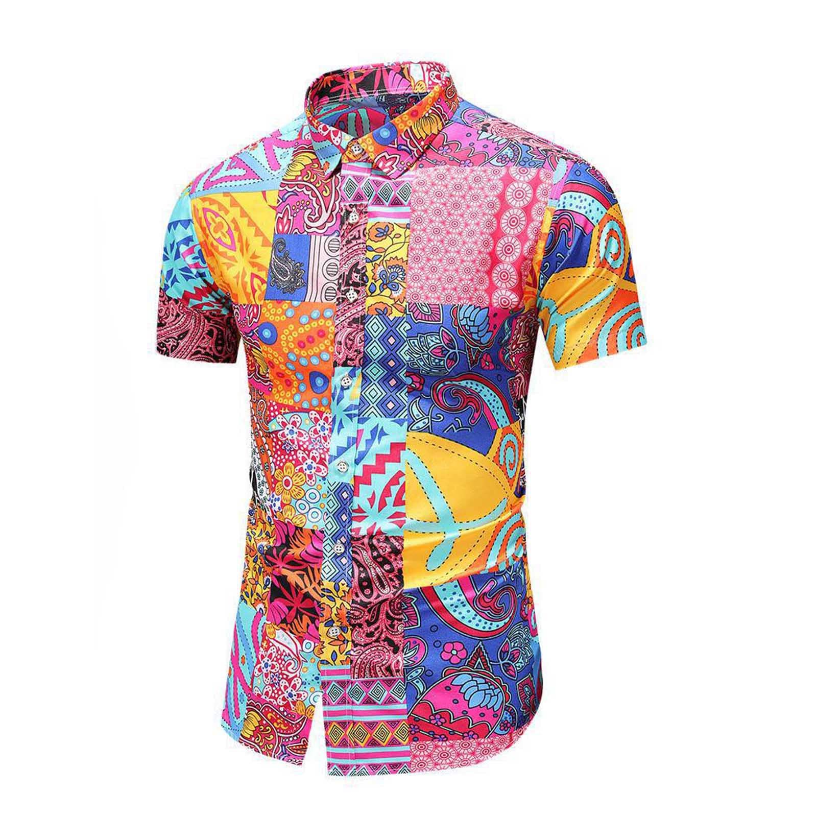 Men's Short Sleeve Hawaiian Shirt - Button Up Casual Beach Shirt with Stand Up Collar & Tropical Print | Perfect for Summer Vacation, Luau Parties & Tropical Getaways