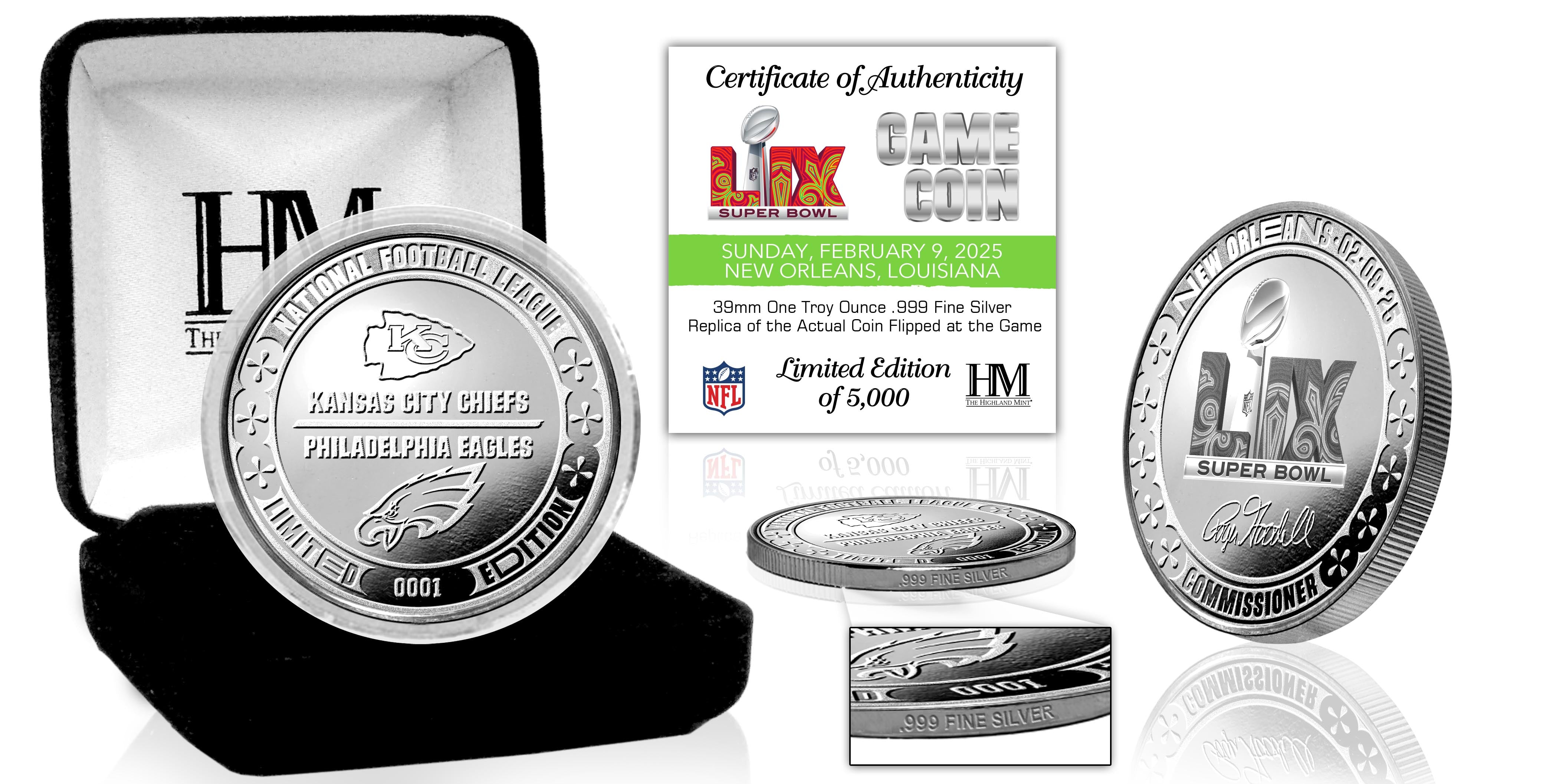 Super Bowl LIX Chiefs vs Eagles Commemorative 1oz .999 Fine Silver Flip Coin - Perfect for Collectors, Sports Fans & Unique Gifts