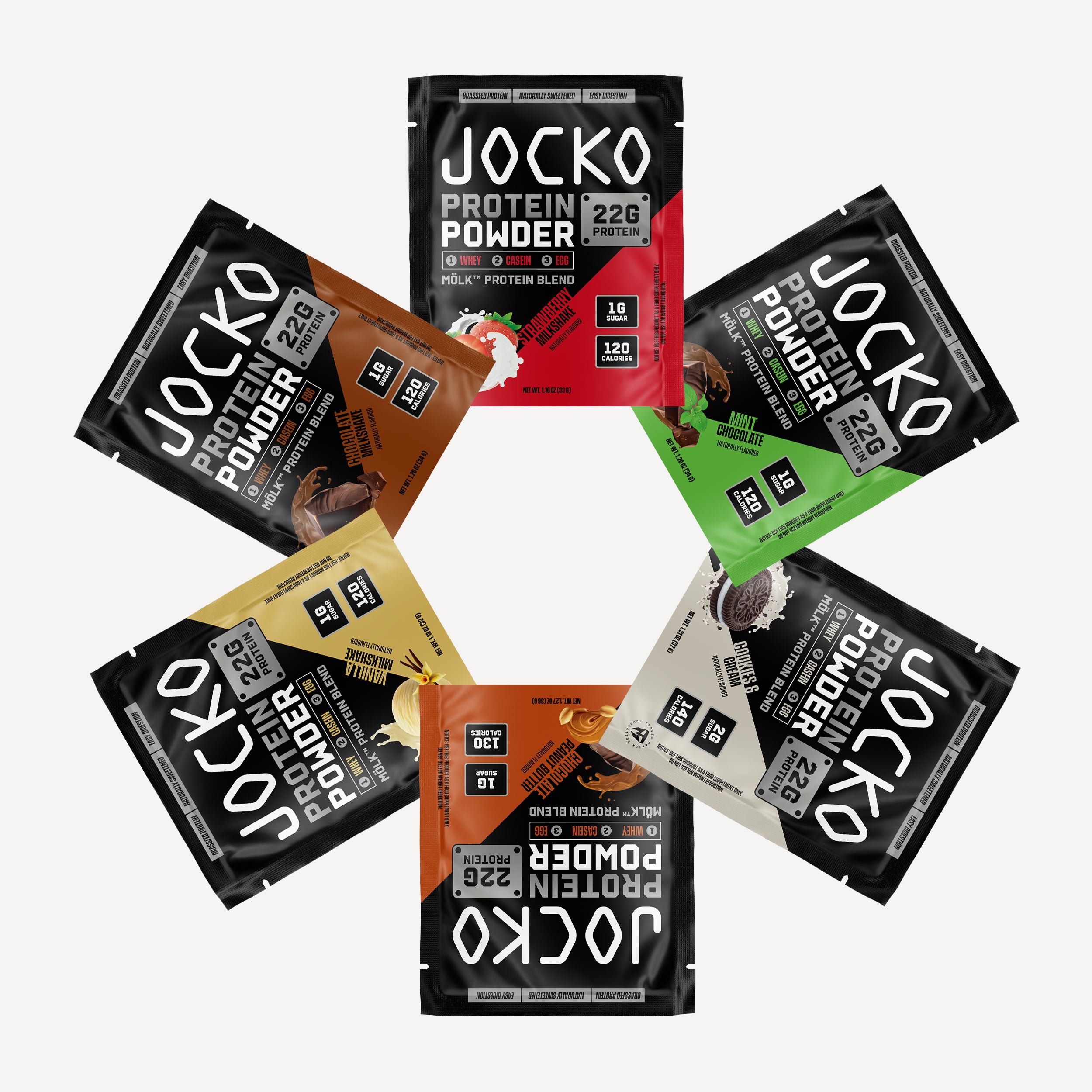 JOCKO MÖLK Protein Powder Sample Pack - All Flavors Variety | Pre-Workout & Post-Workout Recovery | Gym Supplements for Athletes & Fitness Enthusiasts