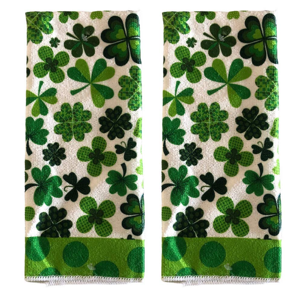 St. Patrick's Day Kitchen Towels Set of 2 - Shamrock Printed Dish Towels & Hand Towels for Irish Themed Decor | Perfect for St. Patrick's Day Party, Kitchen Decor, and Irish Home Accessories