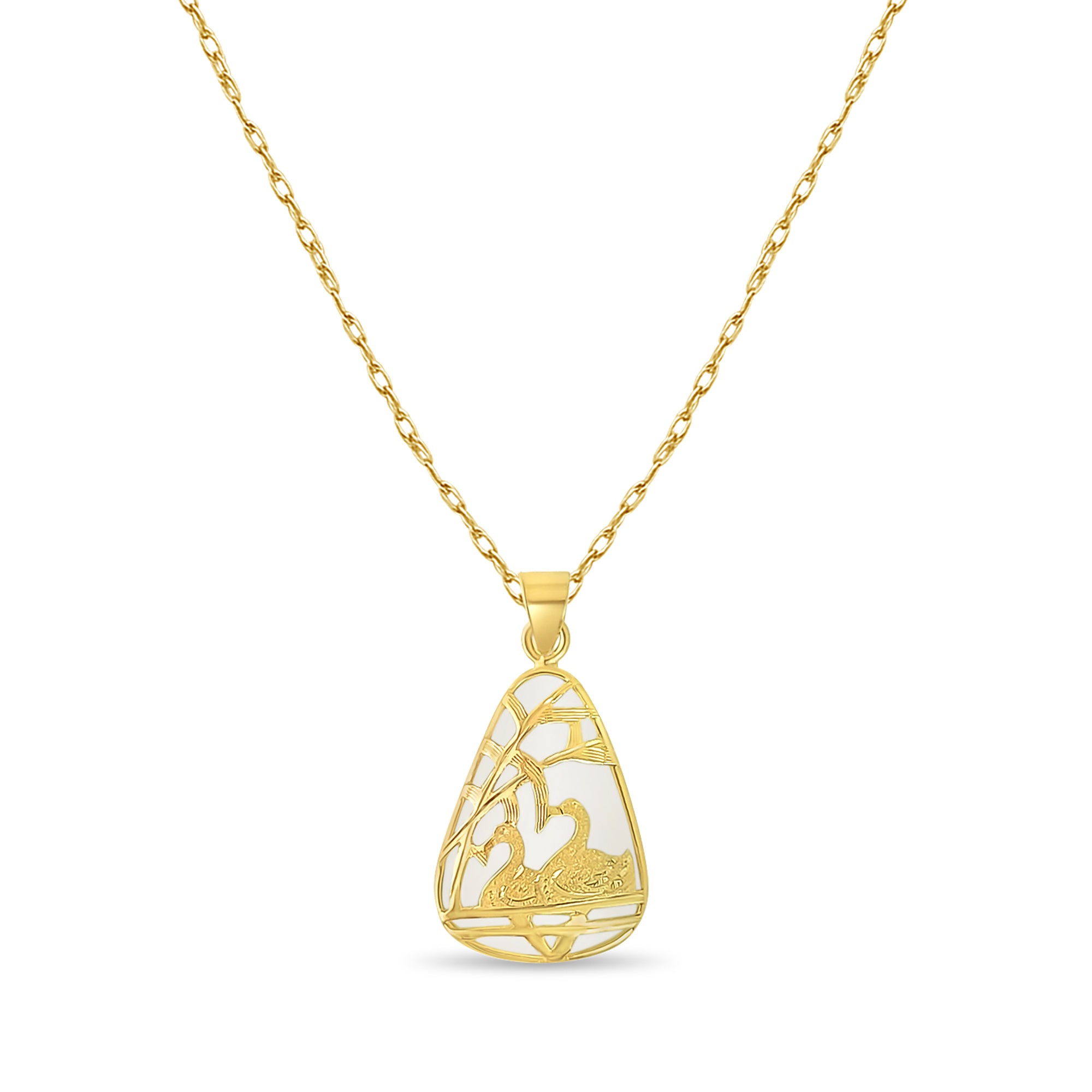 14K Yellow Gold Triangular Jade Necklace with Swan Design - Elegant Jewelry for Women, Perfect for Weddings, Parties & Gifts