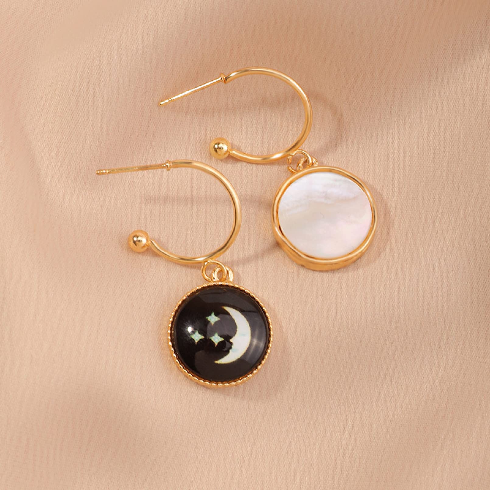 Trendy Women's Silver Hoop Earrings - Retro Bohemian Moon Star Resin Jewelry for Girls, Perfect Gift for Girlfriend, Wife, Sister, Daughter or Mother | Birthday, Valentine's Day, Party & Everyday Wear Accessories