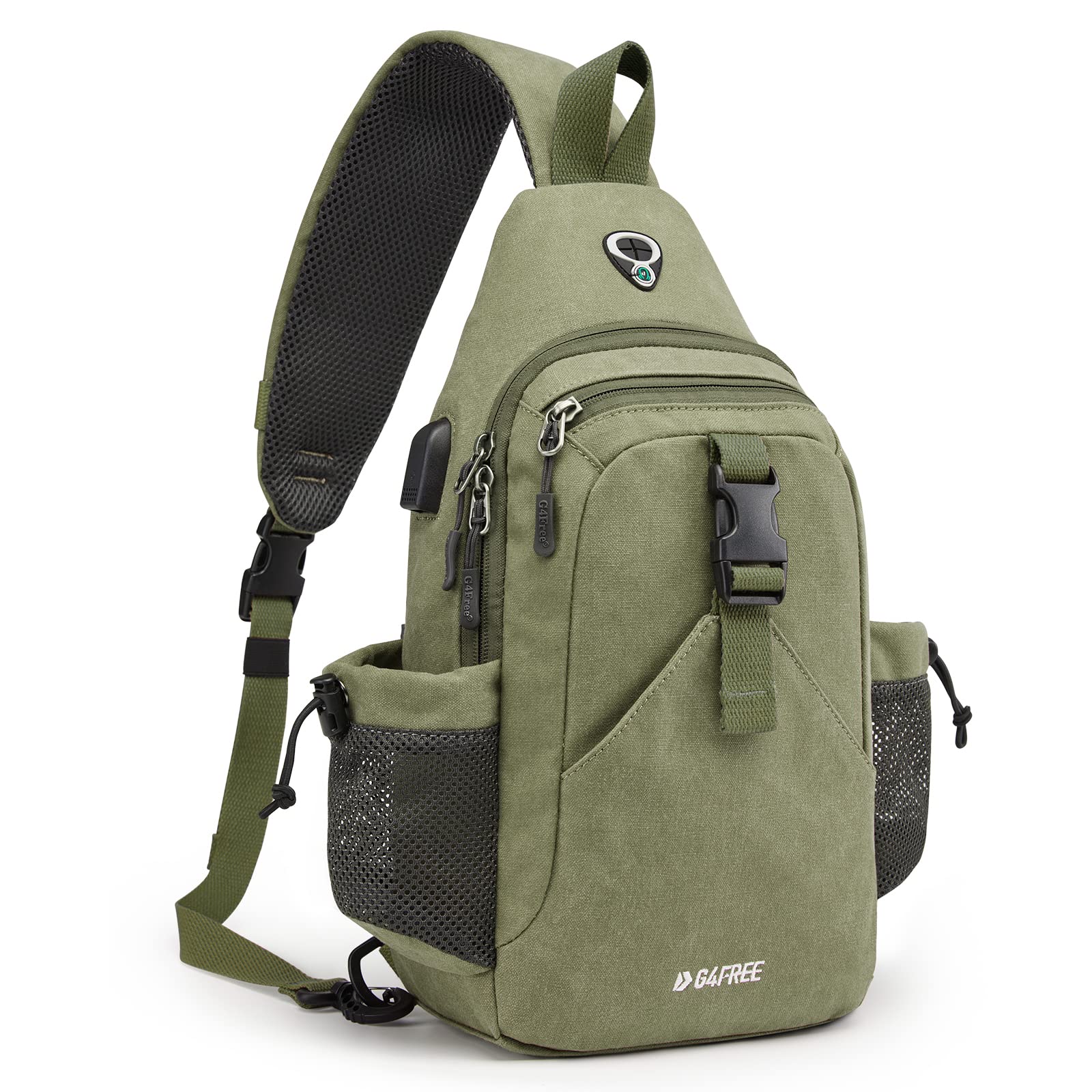 G4Free Canvas Sling Bag Crossbody Backpack with USB Charging Port & RFID Blocking - Lightweight Travel Daypack for Hiking, Commuting & Outdoor Activities (Unisex Design for Women & Men)