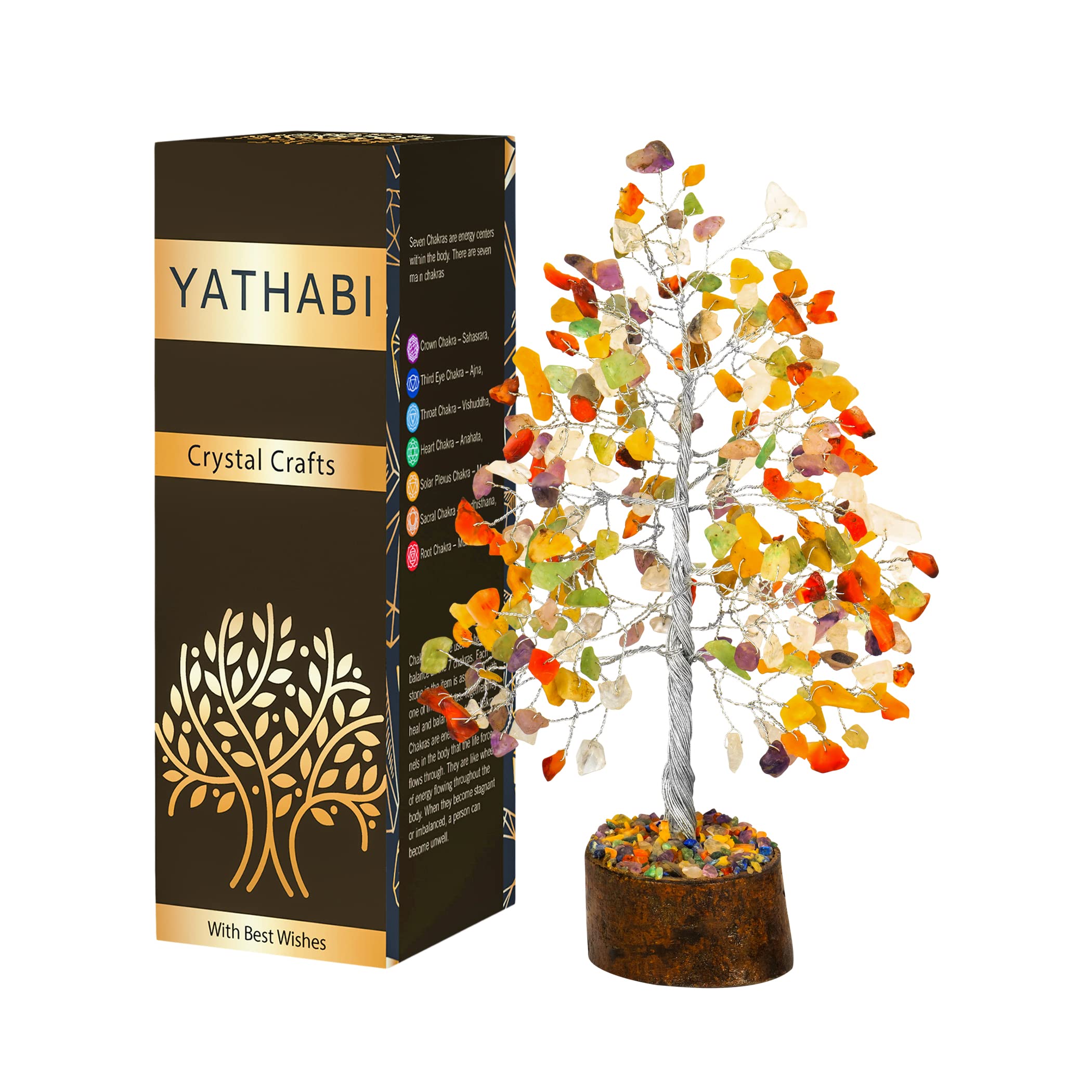 YATHABI Chakra Tree - Crystal Tree of Life Feng Shui Decor with Chakra Stones - Spiritual Money Tree for Good Luck & Positive Energy - Healing Crystal Bonsai for Home, Office & Meditation Space - Unique Gift for Women & Spiritual Seekers