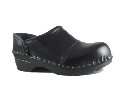 Picasso Bastad Women's Steel Toe Non-Slip Leather Clogs - Swedish Wooden Nursing & Chef Work Shoes for Comfortable All-Day Wear in Hospitals, Kitchens & Workplaces