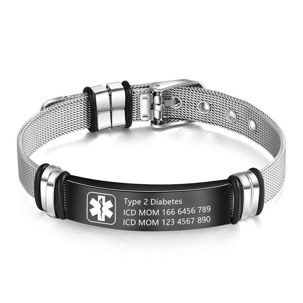 Custom Adjustable Medical ID Bracelet for Women & Men - Emergency Health Alert Bracelet with Engraved Info | Ideal for Diabetes, Allergies & Senior Safety