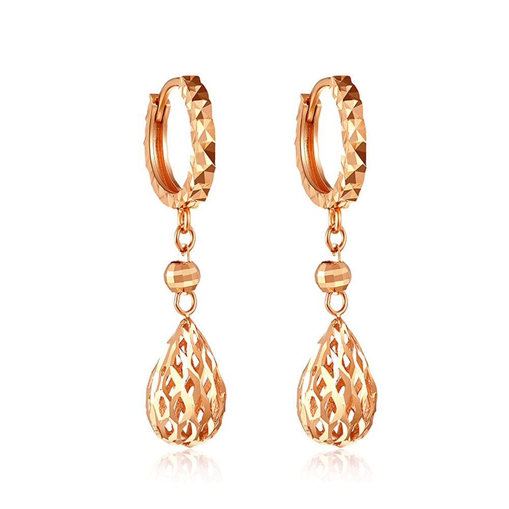 18K Solid Gold Hoop Earrings for Women - Dainty Hollow Teardrop Dangle Earrings, Real Gold Jewelry with Certificate, Perfect Gift for Wedding, Prom, Party & Everyday Wear