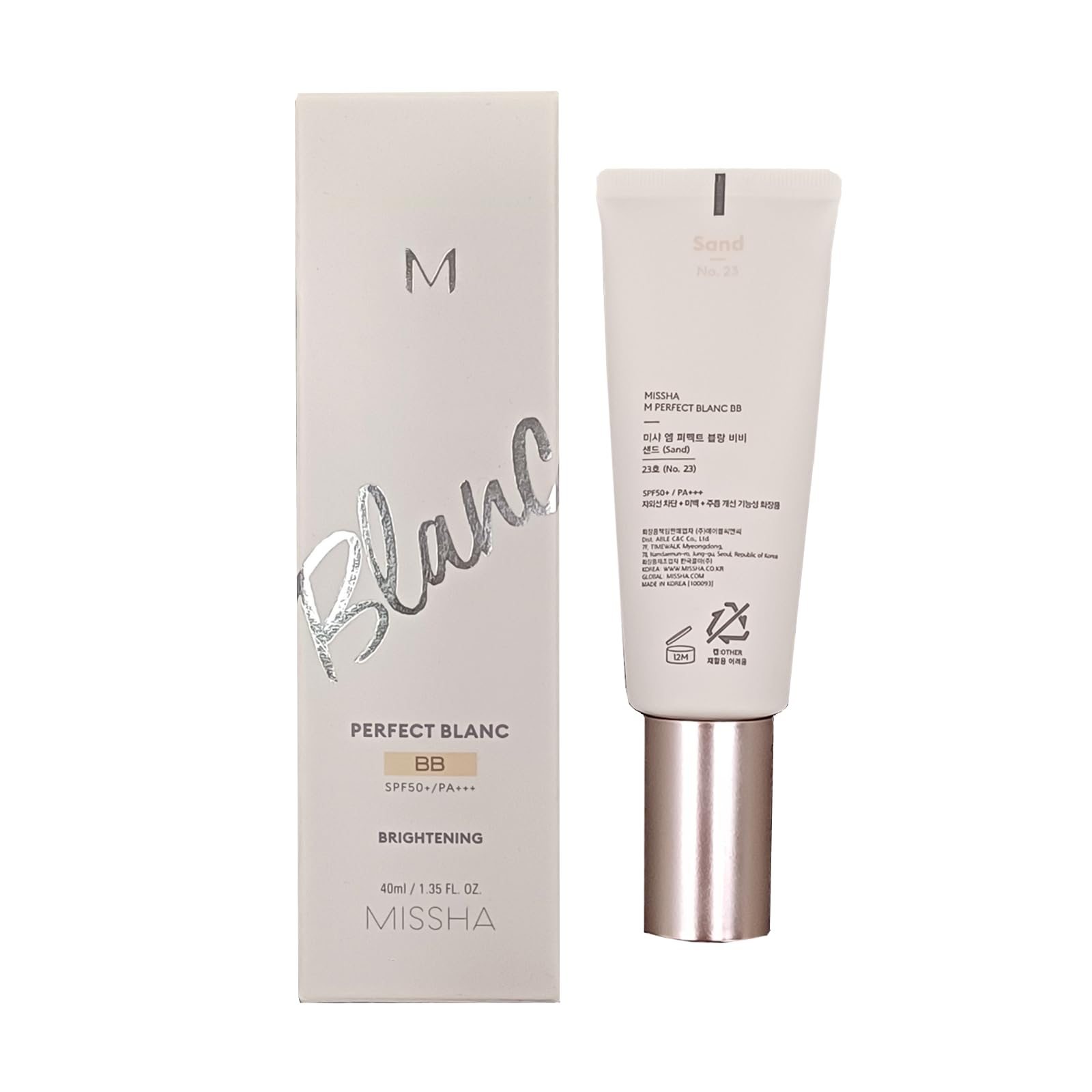 M Perfect Blanc BB Cream SPF50+ PA+++ - Flawless Coverage, Easy Application for All Skin Types, 1.35fl.oz (NO. 23 Sand) - Ideal for Daily Sun Protection and Natural Makeup Look