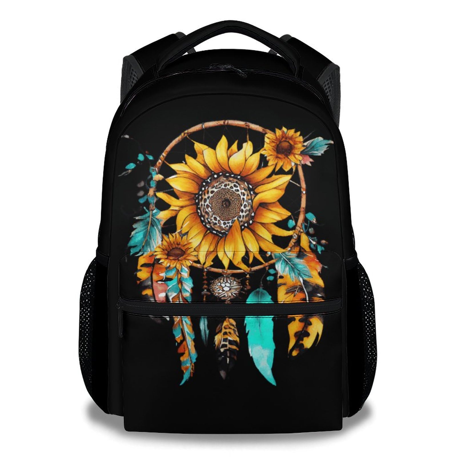 **Sunflower Print Girls Backpack for School - Lightweight Bookbag for Kids & Women - Aesthetic Daypack for Casual Travel & College - Bohemian Black School Bag for Back to School, Daily Use & Outdoor Adventures**