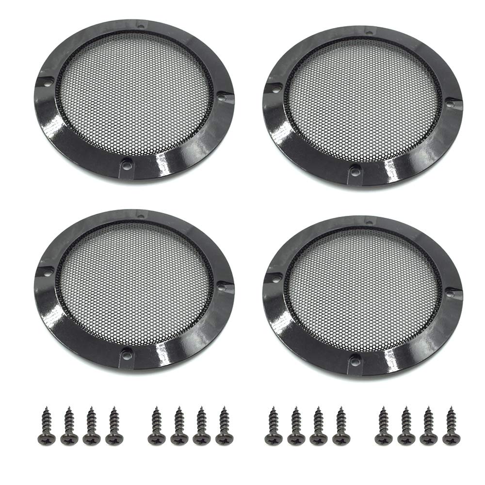 HONJIE 4 Inch Black Metal Mesh Speaker Grill Cover with Screws - 4 Pack for Home Audio, Studio Monitor, and DIY Speaker Protection (Decorative Circle Design)
