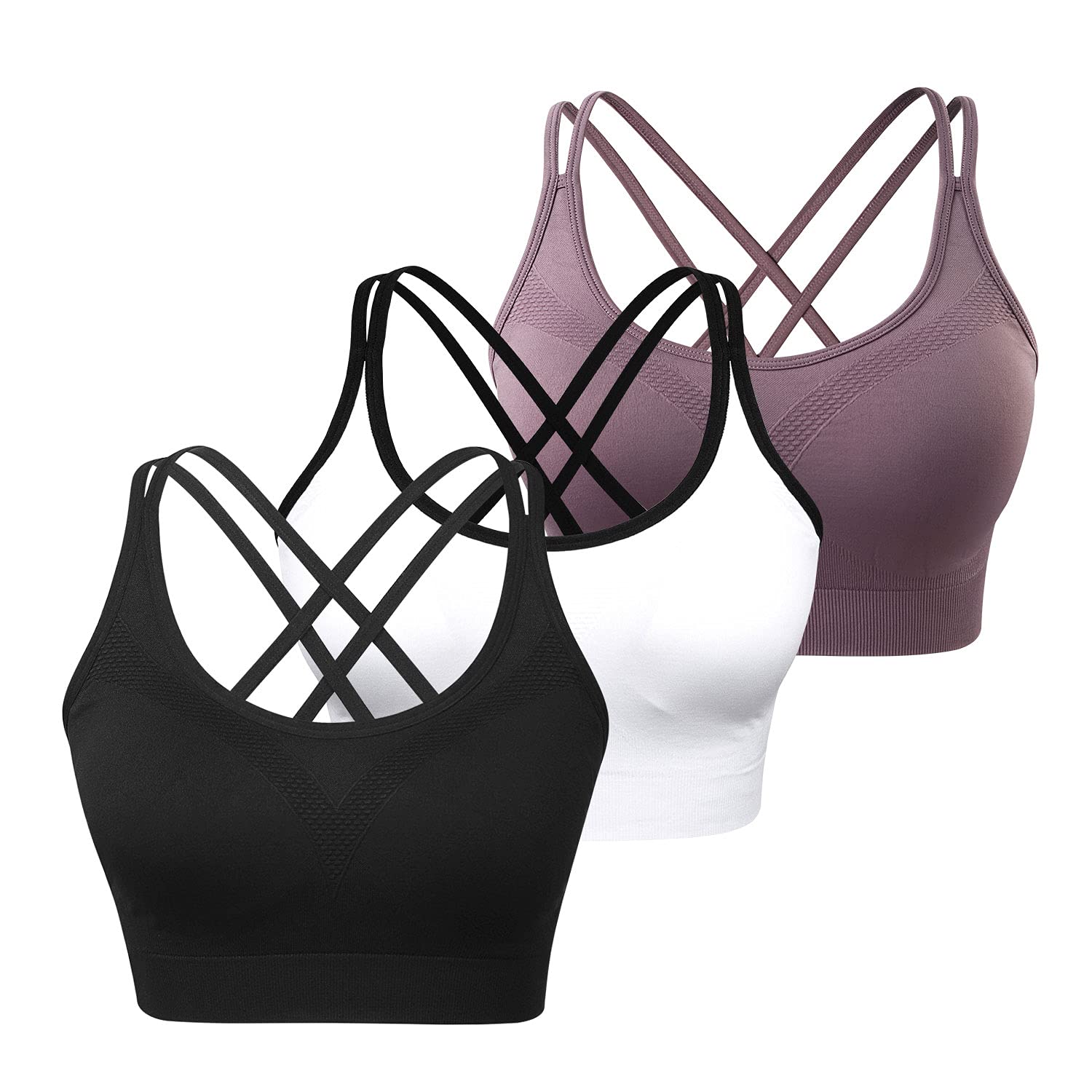 Women's Sports Bras 3 Pack - Cross Back Padded Wirefree Comfort Workout Bras for Yoga, Fitness & Running | Breathable Support for Gym, Pilates & Active Lifestyle