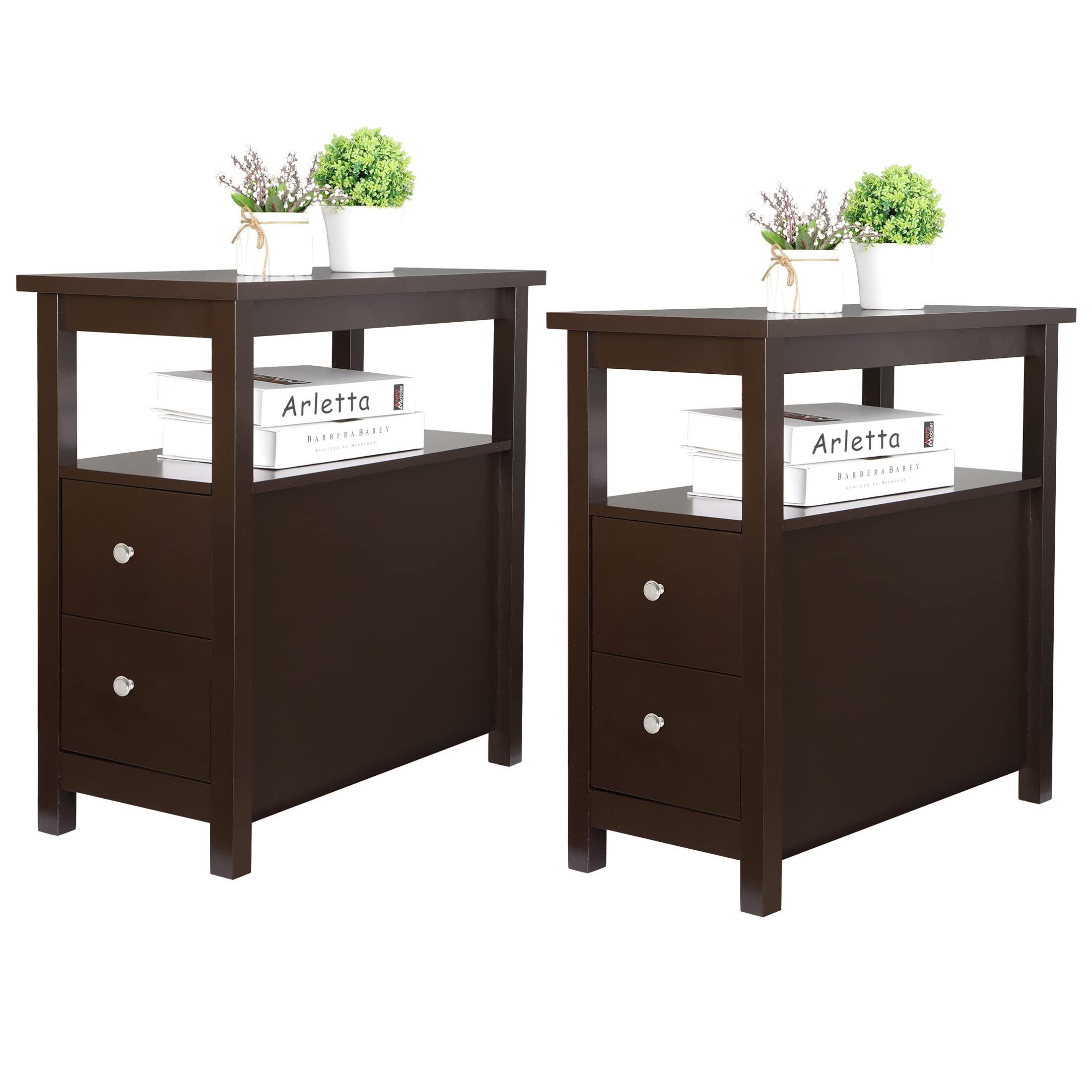 HomGarden Side End Table Set of 2 - Multifunctional Narrow Stand Chairside End Tables for Living Room, Bedroom & Small Spaces - Perfect for Holding Lamps, Books & Drinks