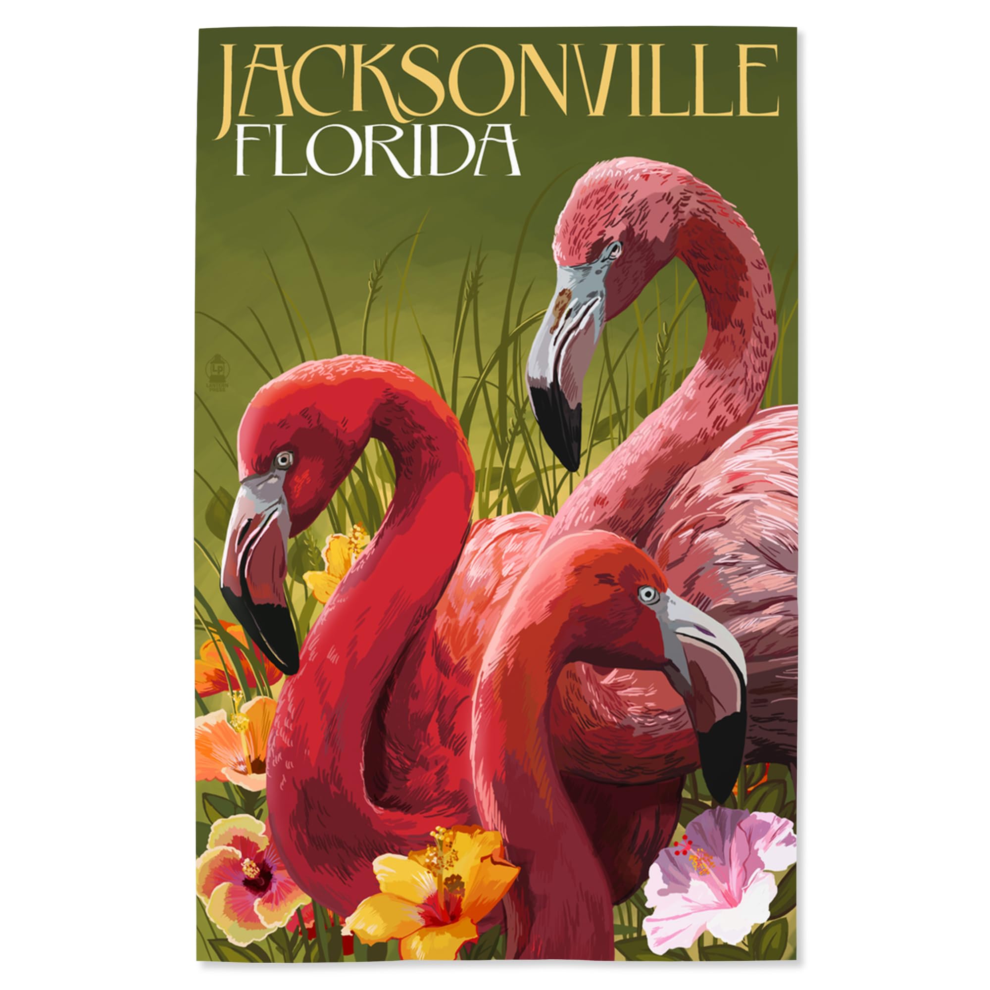Lantern Press 16x24 Inch Giclee Art Print - Jacksonville Florida Flamingos Wall Decor - Perfect for Living Room, Bedroom & Office