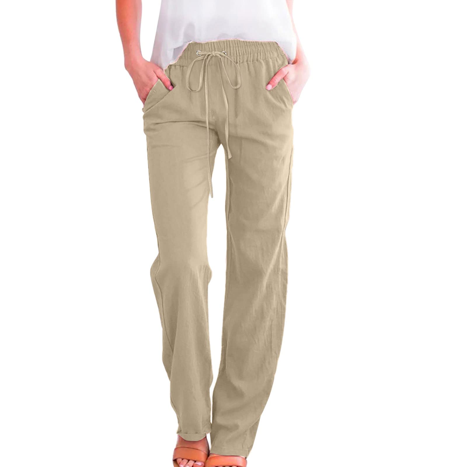 Women's High Waisted Business Casual Pants - Linen Flare Pants with Pockets | Cotton Yoga Pants for Work & Office Outfits | Comfortable & Stylish Women's Trousers for Professional Wear & Everyday Use | Clearance Sale Under $10