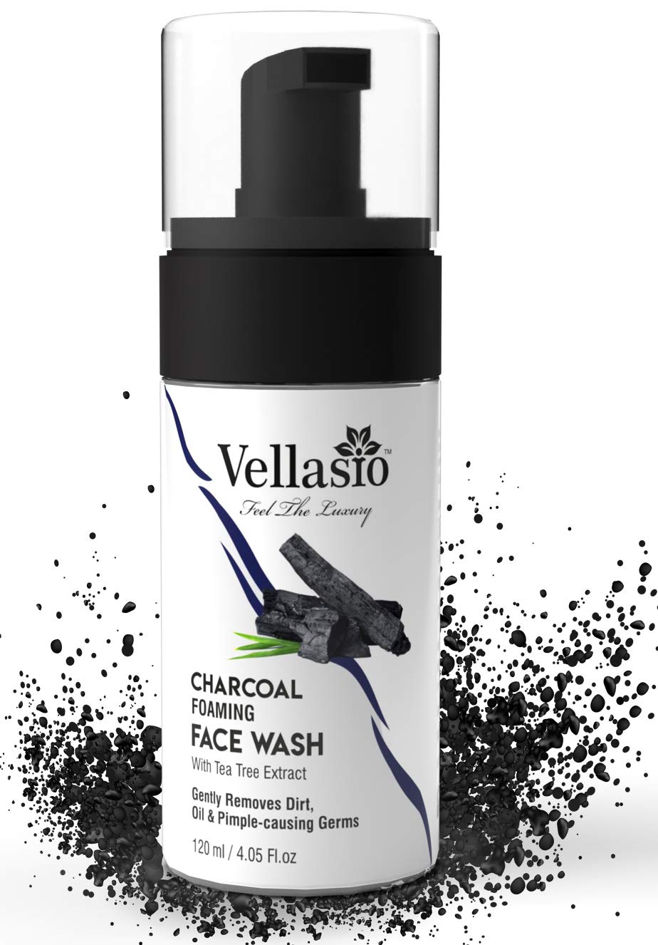 Vellasio Activated Charcoal Foaming Face Wash with Tea Tree Extract - Oil Control & Anti-Pollution Cleanser for Men & Women | Reduces Excess Oil & Dark Spots | Paraben & Sulfate Free | Perfect for Daily Skincare Routine & Acne-Prone Skin