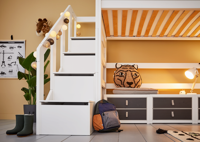 High Sleeper Bed with Staircase - 177cm Loft Bed for Teens & Adults, Sturdy Metal Frame, Space-Saving Design - Perfect for Small Bedrooms, Dorms & Studio Apartments