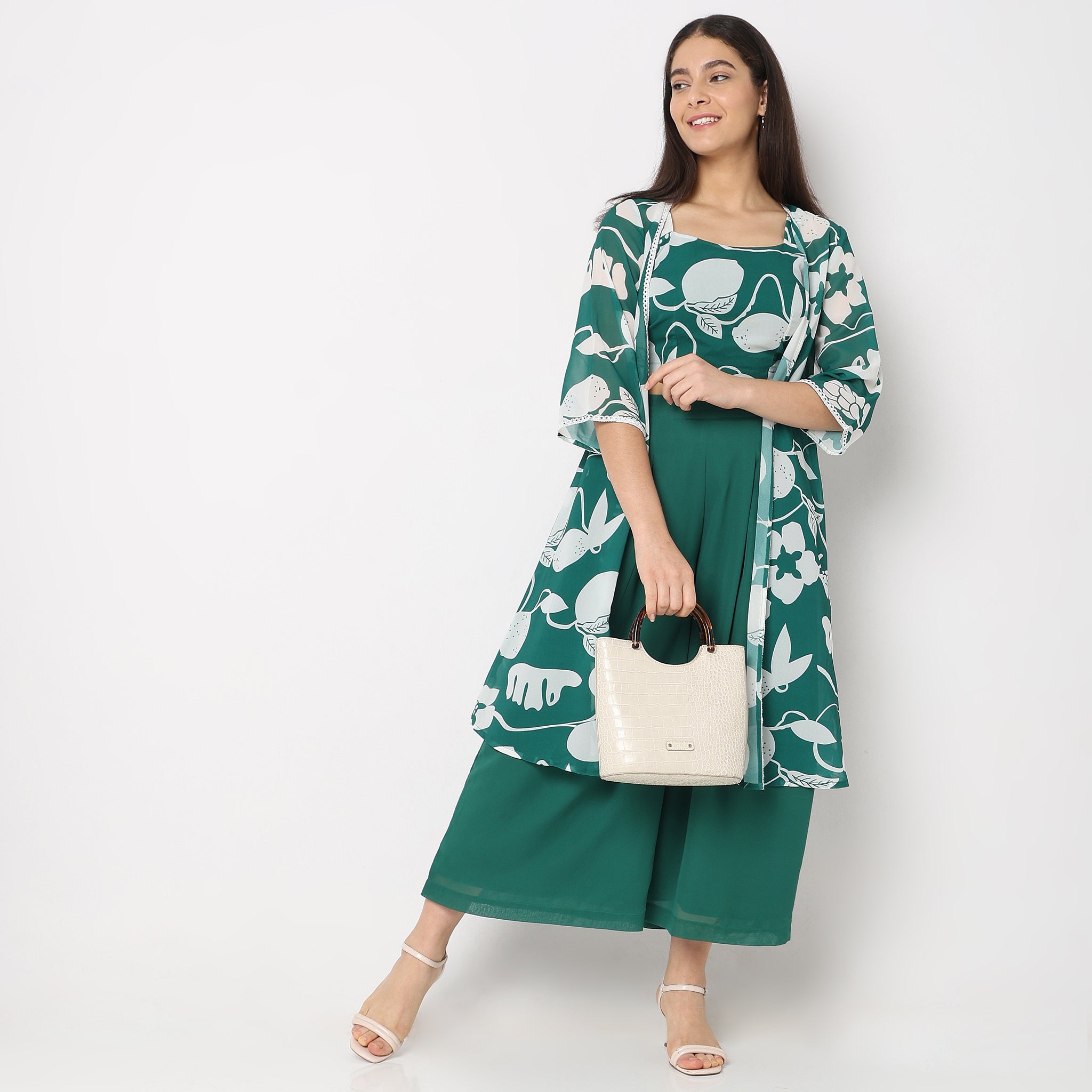 Flare Fit Printed Top with Palazzo Pants & Cape Set for Women - Stylish Outfit for Casual Wear, Parties & Special Occasions
