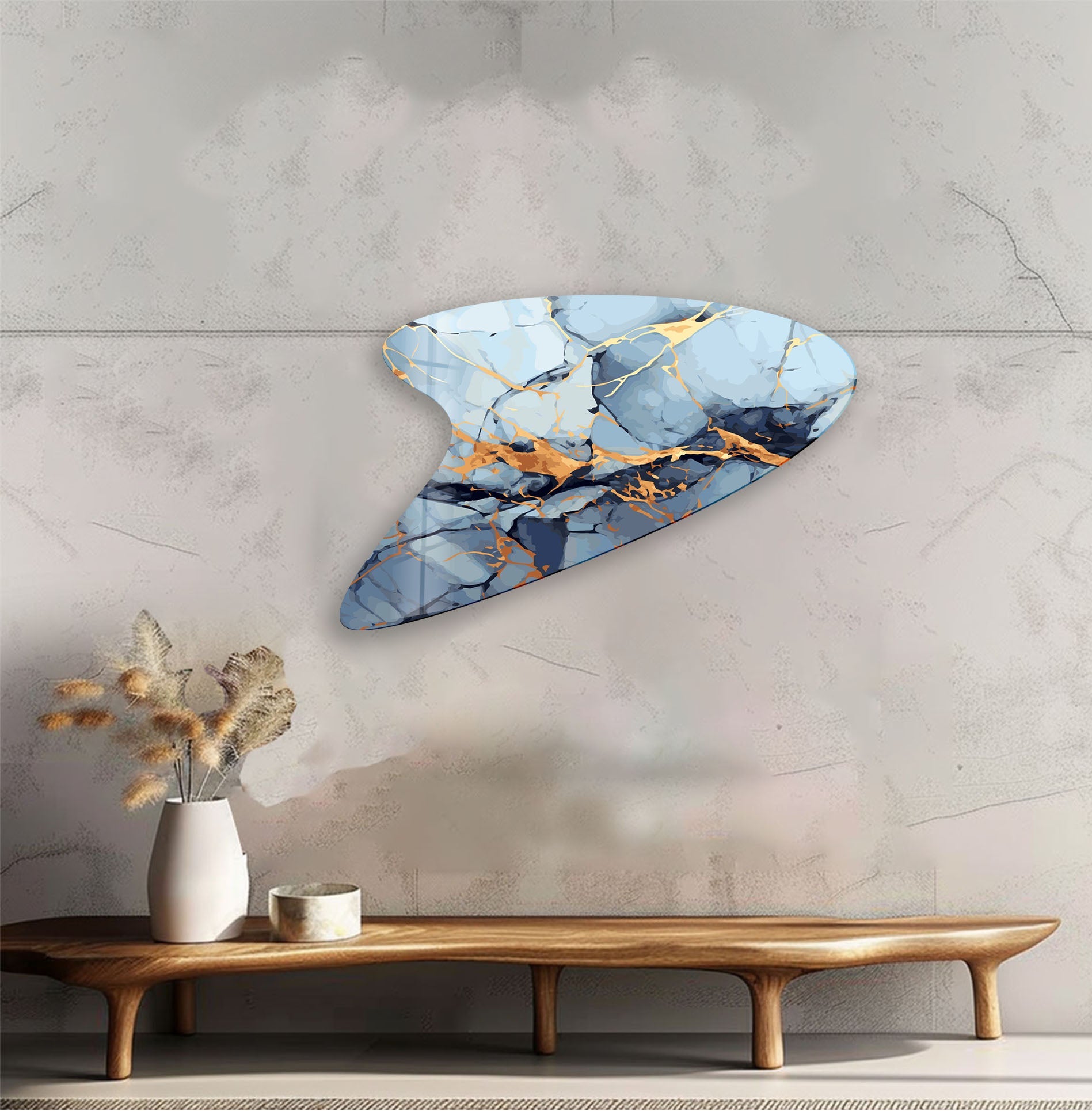 Blue & Gold Marble Modern Glass Wall Art - Elegant Home Decor for Living Room, Bedroom & Office - Perfect for Wall Decoration & Interior Design