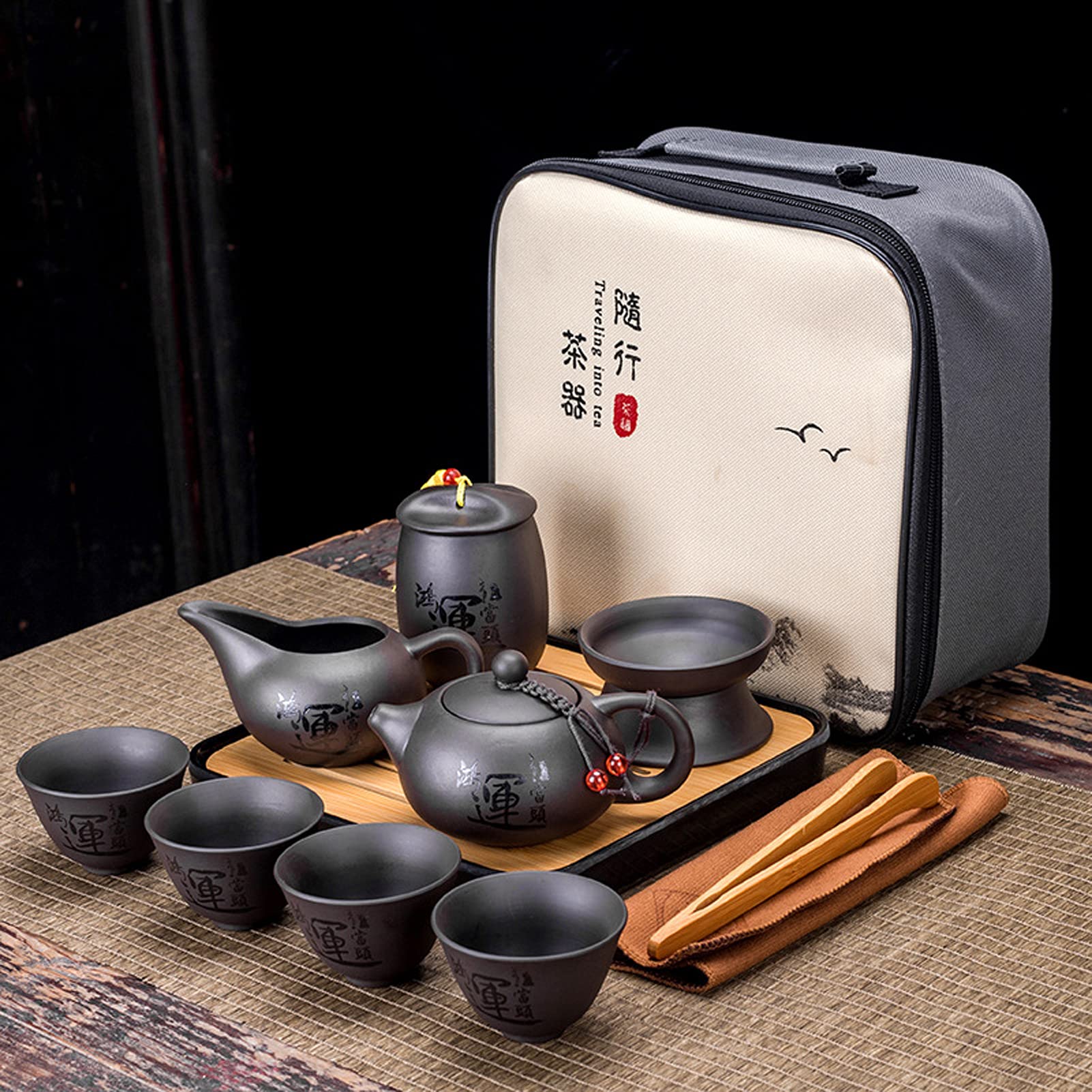 Premium Ceramic Gongfu Tea Set with Travel Tray & 4 Cups - Portable Chinese Porcelain Teapot with Infuser - Perfect Gift for Home, Office, Hotel & Outdoor Picnics - Elegant Tea Ceremony Set for Relaxation & Entertaining