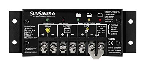 Morningstar SunSaver 6A PWM Solar Charge Controller 12V - Reliable Battery Regulator for Solar Panels | Perfect for RV, Boat, Off-Grid & Home Solar Systems | Low Failure Rate & High Efficiency