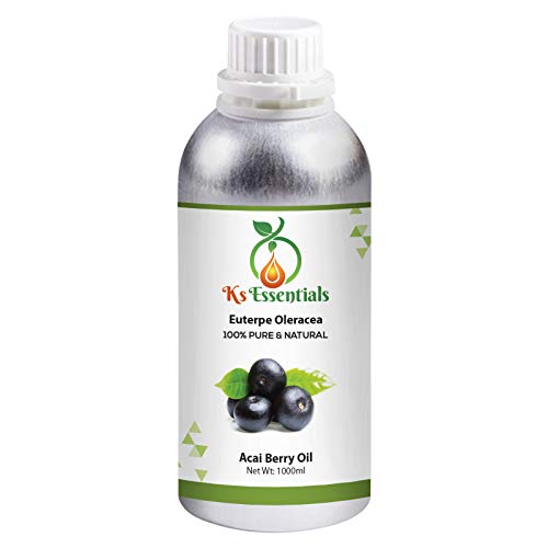 Ks Essentials 100% Pure Natural Cold Pressed Acai Berry Oil (Euterpe Oleracea) - 1000ml | Organic Face & Hair Moisturizer for Skin Care, Anti-Aging & Hydration | Perfect for DIY Beauty Recipes & Massage Therapy