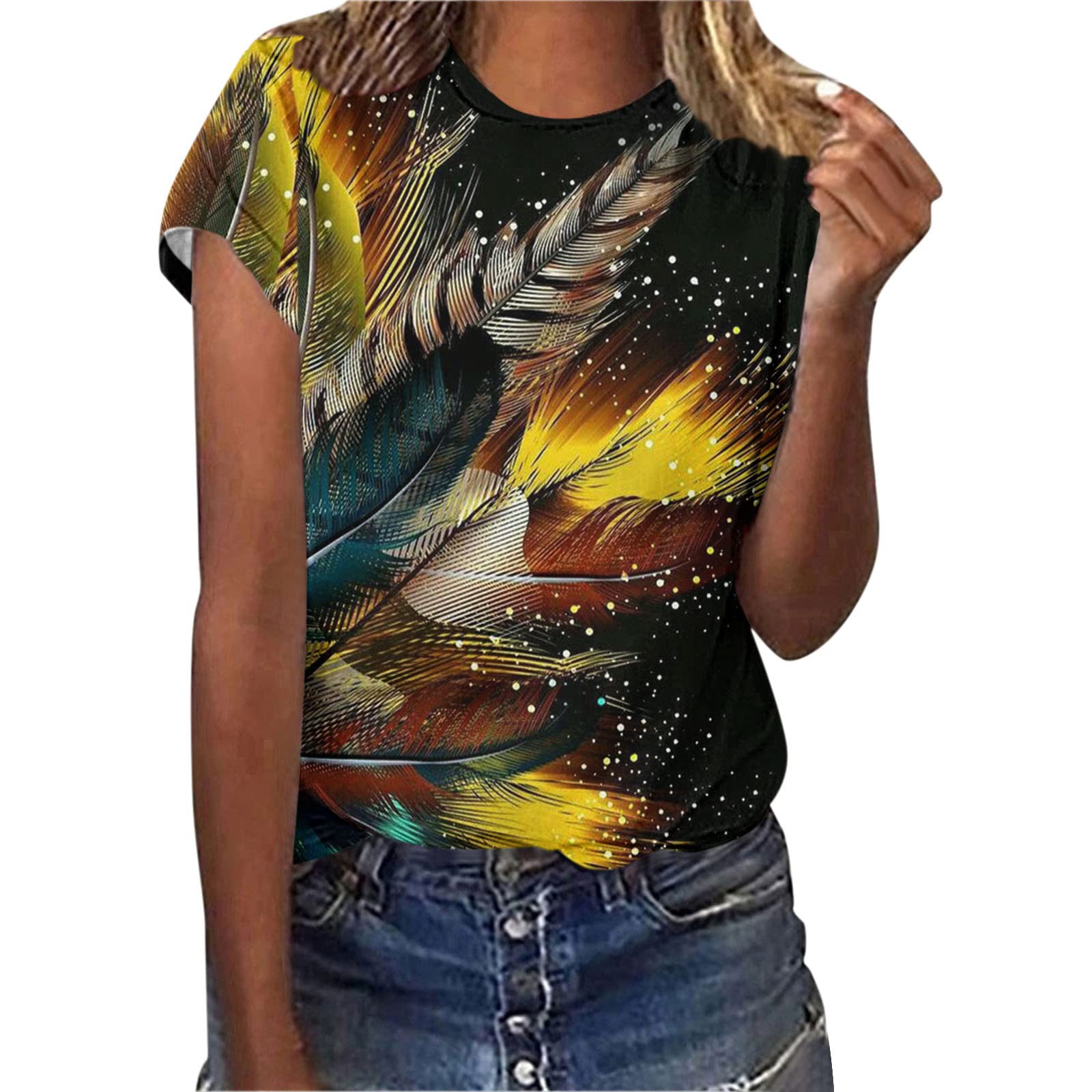 Women's Floral Print Short Sleeve Cotton T-Shirt - Casual Summer Blouse with Loose Fit & Side Slits - Small Size Everyday Top | Perfect for Beach, Date Night, Weekend Brunch & Outdoor Activities | Great for Travel, Shopping, Picnics, Casual Office Wear & Summer Vacation Outfits