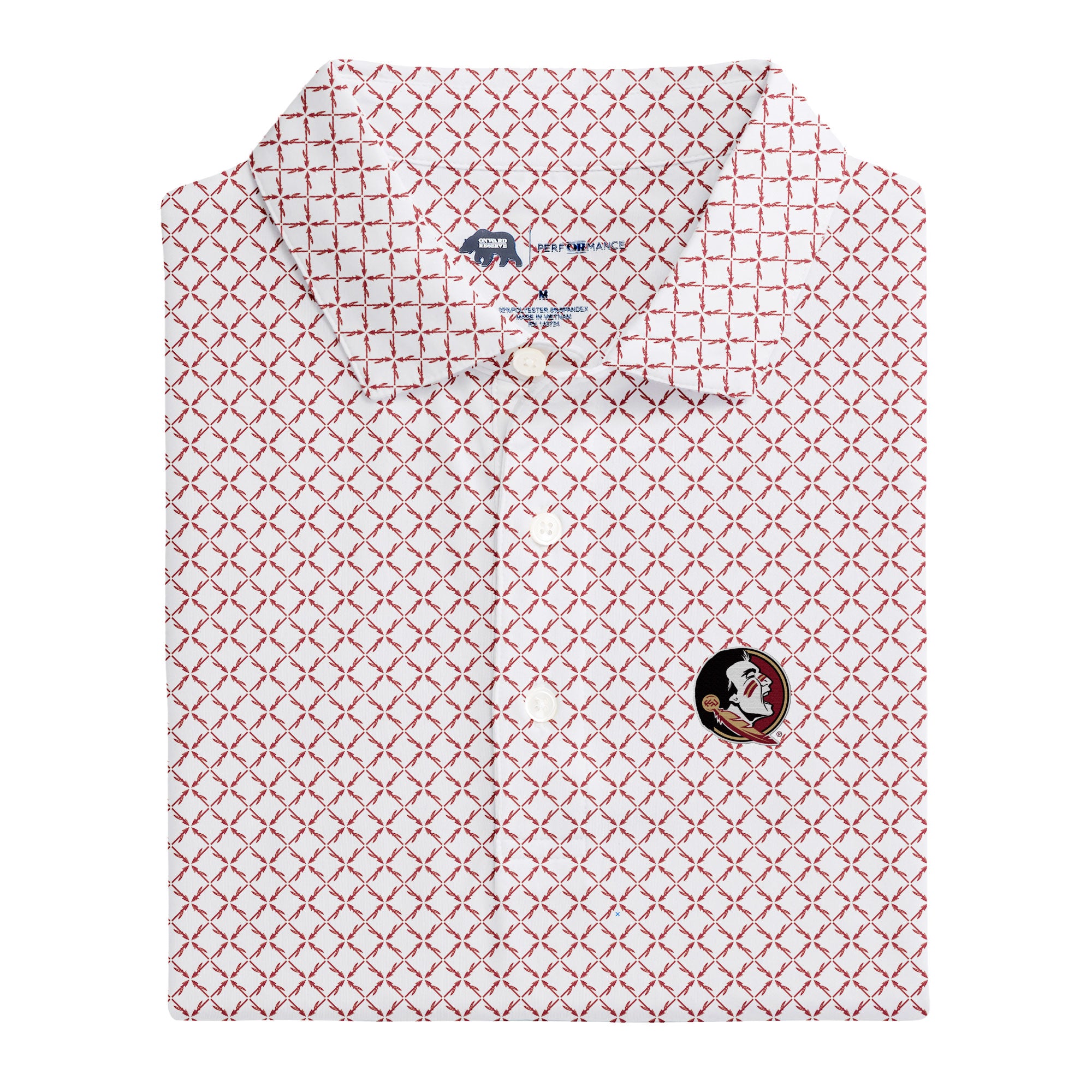 FSU Crossed Spear Printed Performance Polo Shirt for Men - Moisture Wicking, Breathable Athletic Top - White - Perfect for Football Games, Tailgating & Seminoles Fan Gear