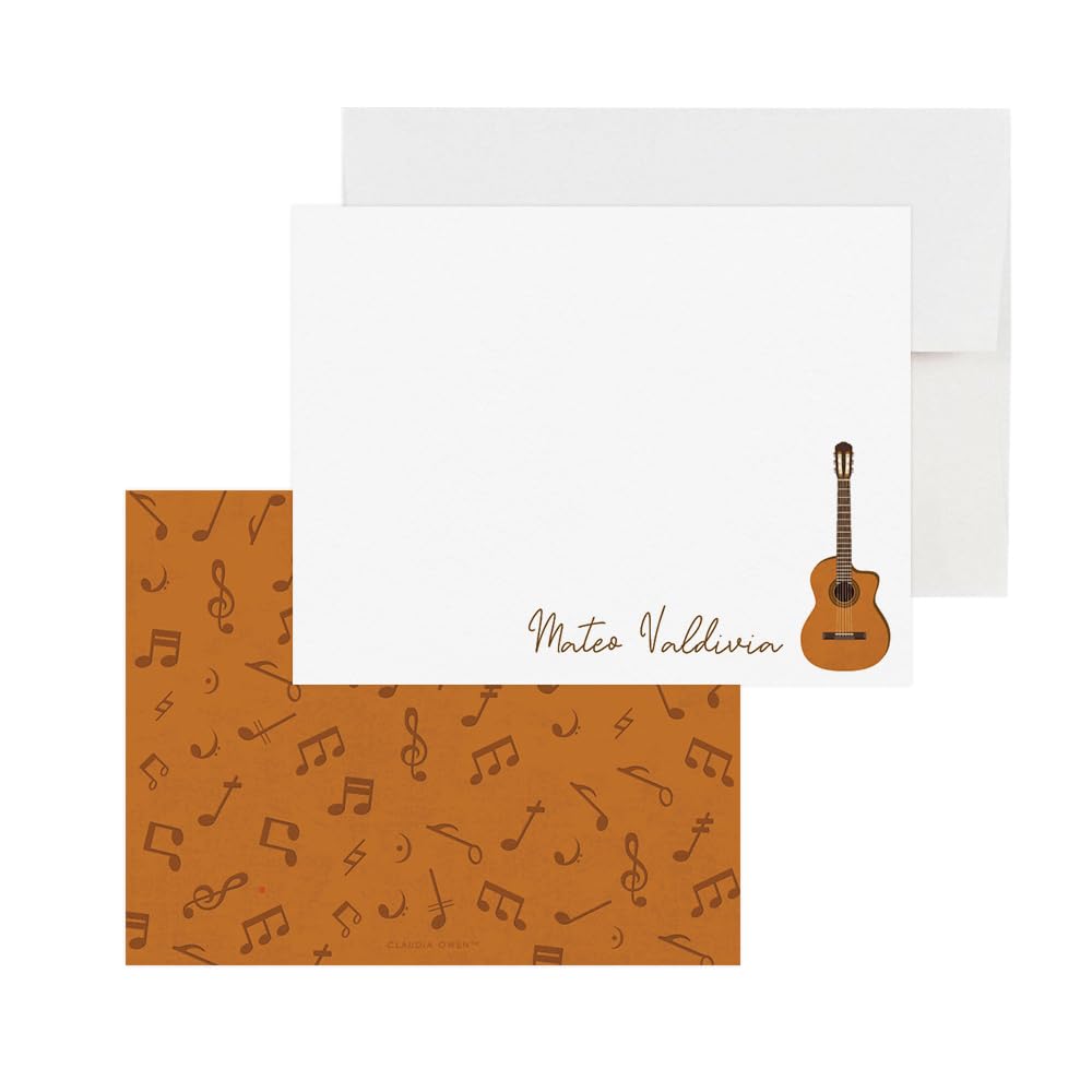 Personalized Guitar Note Cards with Envelopes - Custom Thank You Stationery Set, Choose Quantity & Envelope Color - Perfect for Musicians, Music Teachers & Guitar Lovers (Birthday, Wedding, Thank You Notes)