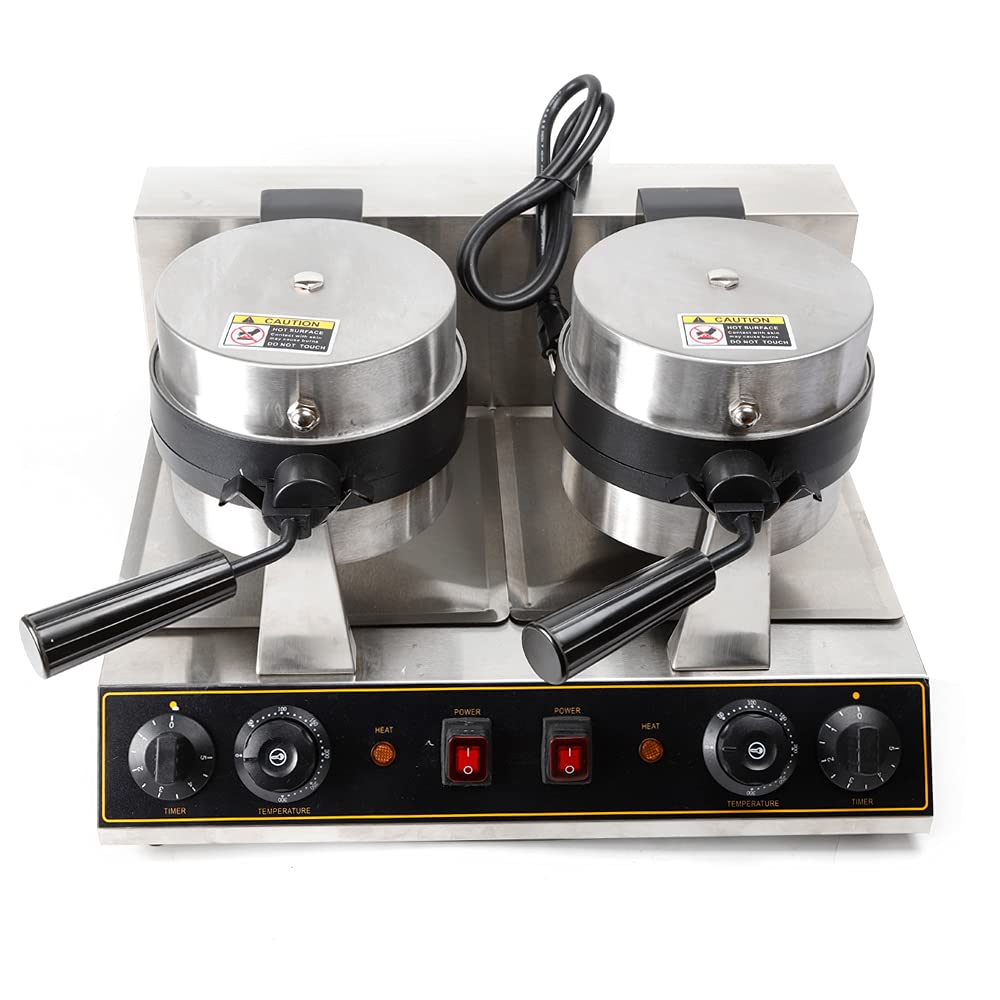 1500W Stainless Steel Double-Head Rotating Waffle Maker - Adjustable Temperature Non-Stick Waffle Machine for Perfect Round Waffles - Ideal for Breakfast, Brunch, Parties & Family Gatherings