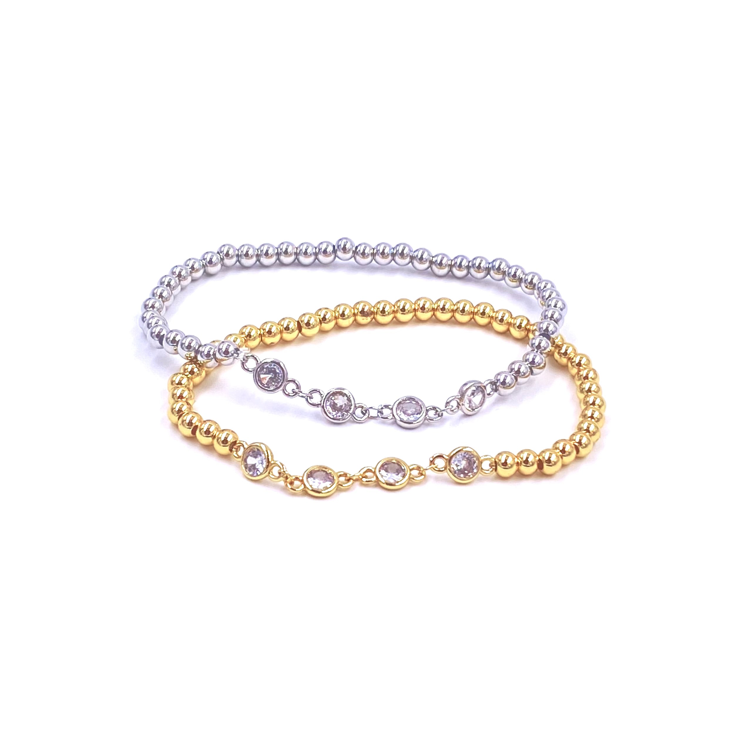 Ashley Gold Stainless Steel Gold Plated CZ Beaded Ball Stretch Bracelet for Women - Elegant Jewelry Gift for Birthday, Anniversary & Party Wear