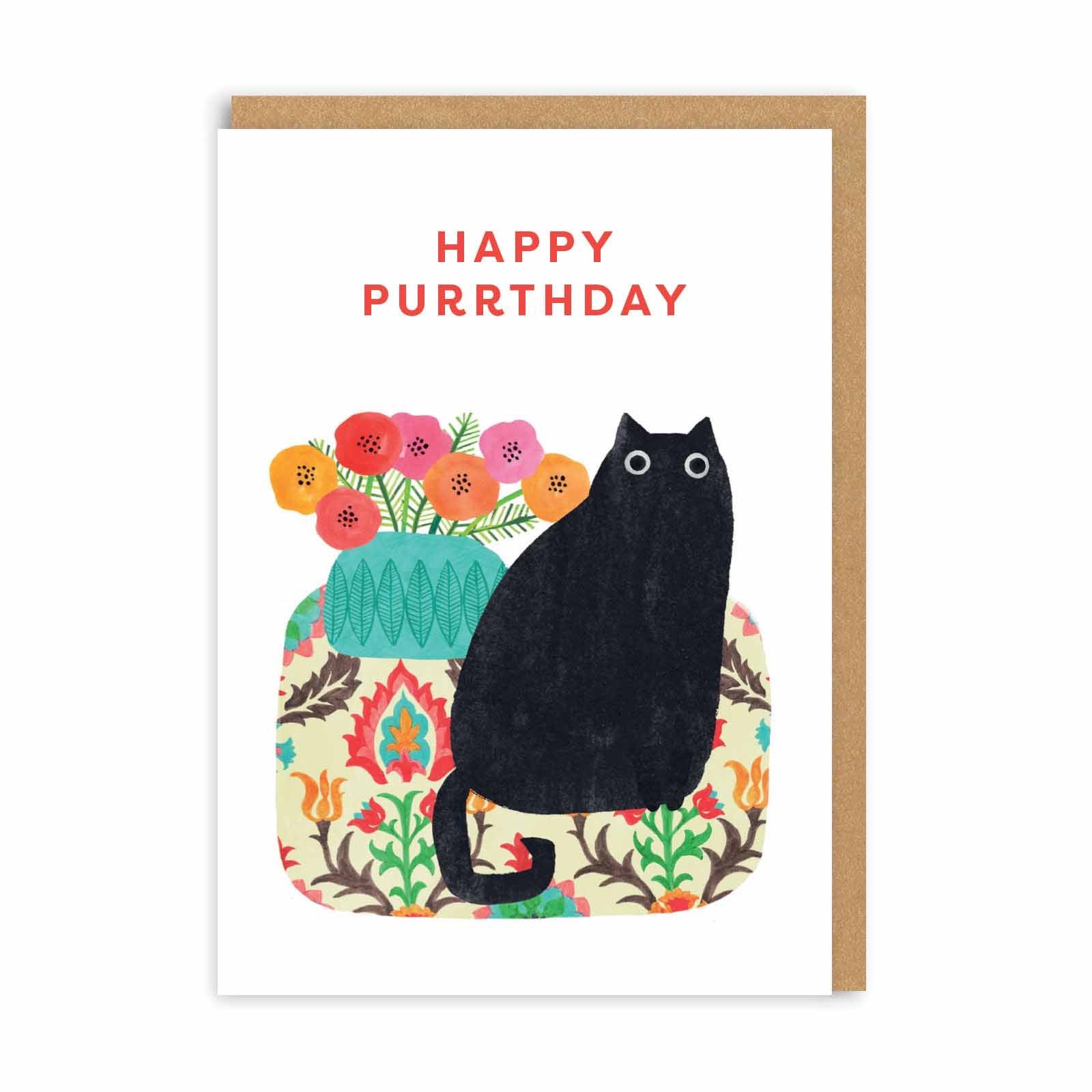Happy Purrthday Black Cat Greeting Card - Funny Birthday Card for Cat Lovers - Perfect for Cat Birthday Parties & Gifts