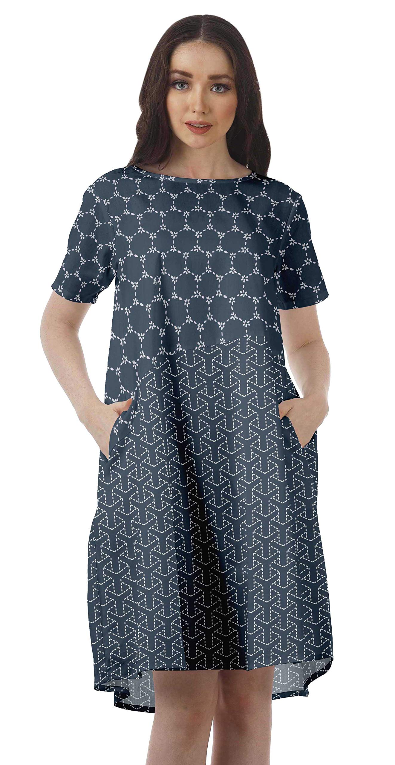 Moomaya Women's Cotton Flex Tunic Dress - Short Sleeve Summer Casual Dress for Women - Perfect for Beach Vacations, Weekend Outings & Summer Parties