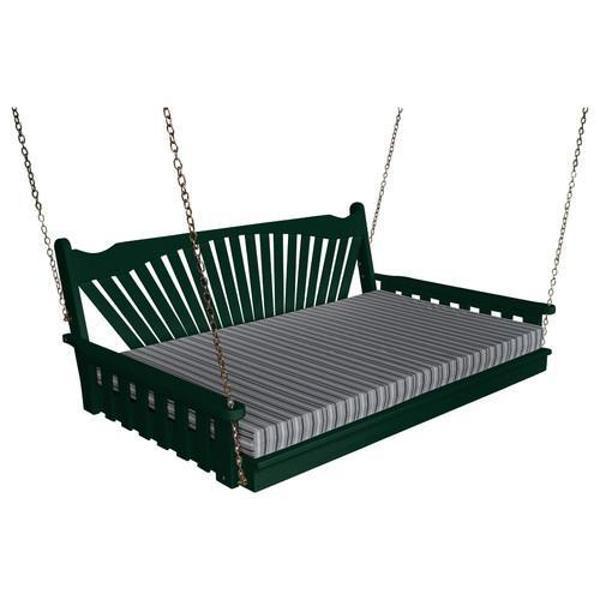 Yellow Pine Swing Bed with Fanback - Outdoor Hanging Bed for Porch, Patio, or Garden Relaxation