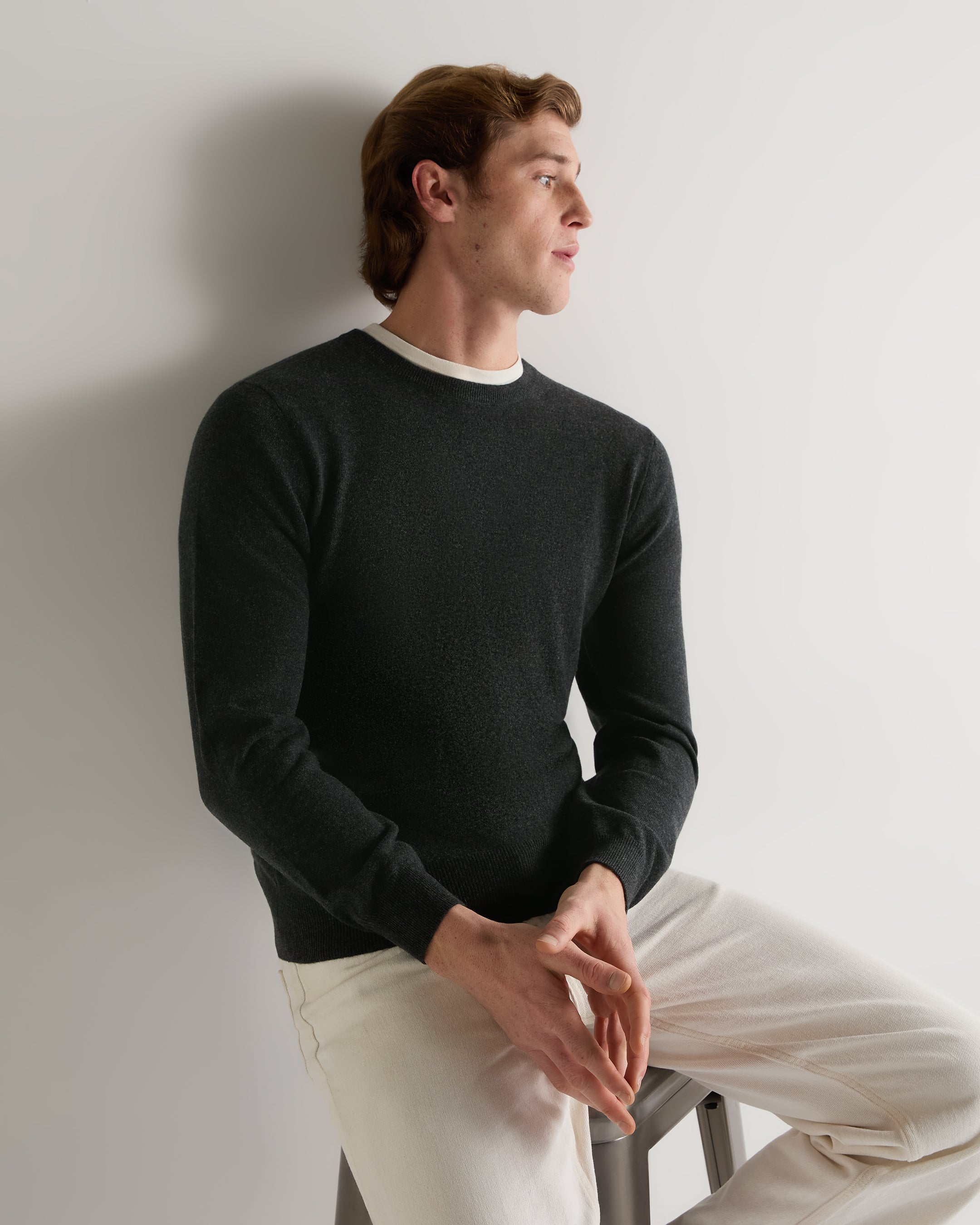 Premium Men's Cashmere Sweater - Soft Oxford Round Neck Jumper in Dark Charcoal Grey | Warm Winter Pullover for Office & Casual Wear