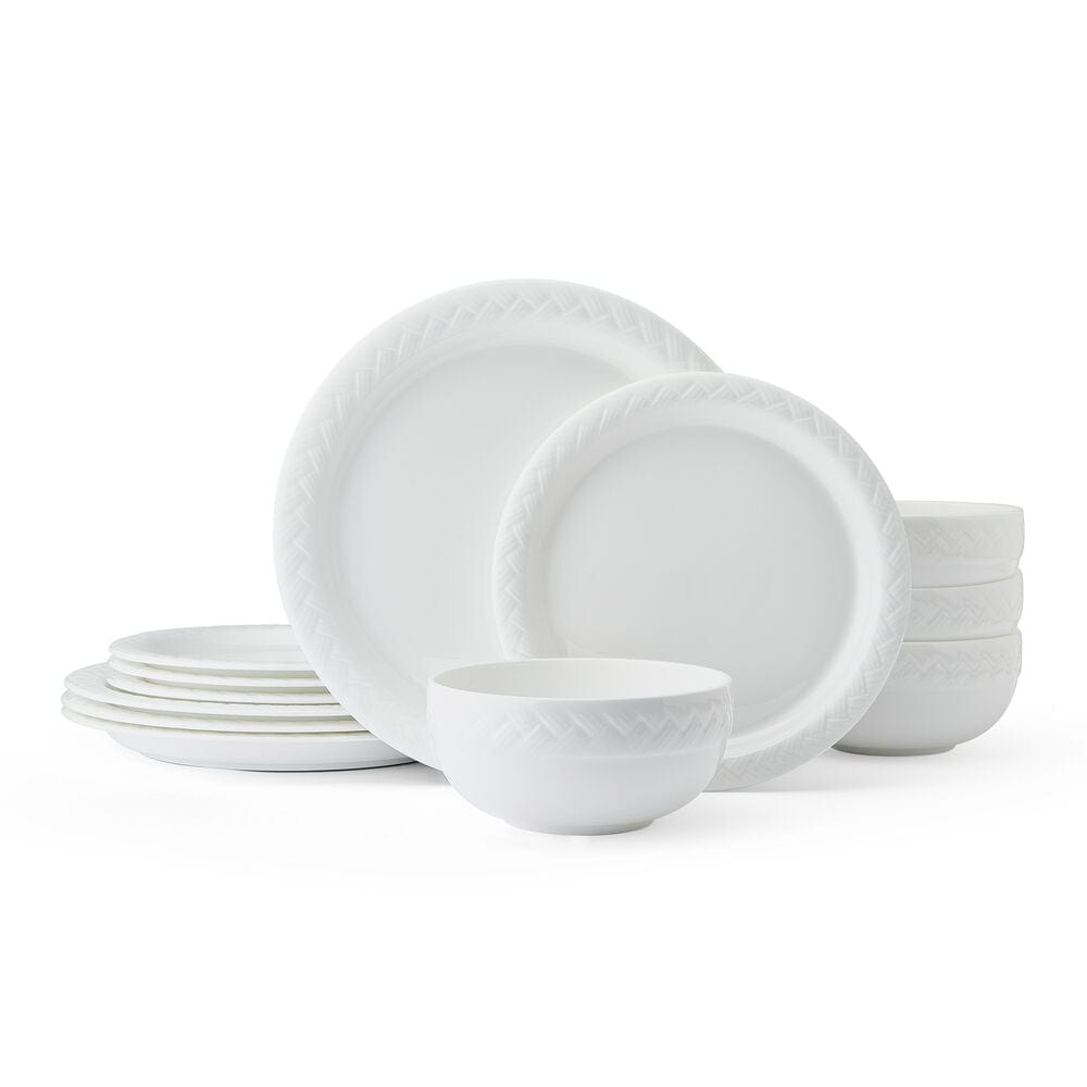 Shay 12-Piece Dinnerware Set - Porcelain Plates, Bowls, Mugs for 4 People - Elegant Tableware for Family Dinners, Parties & Daily Use