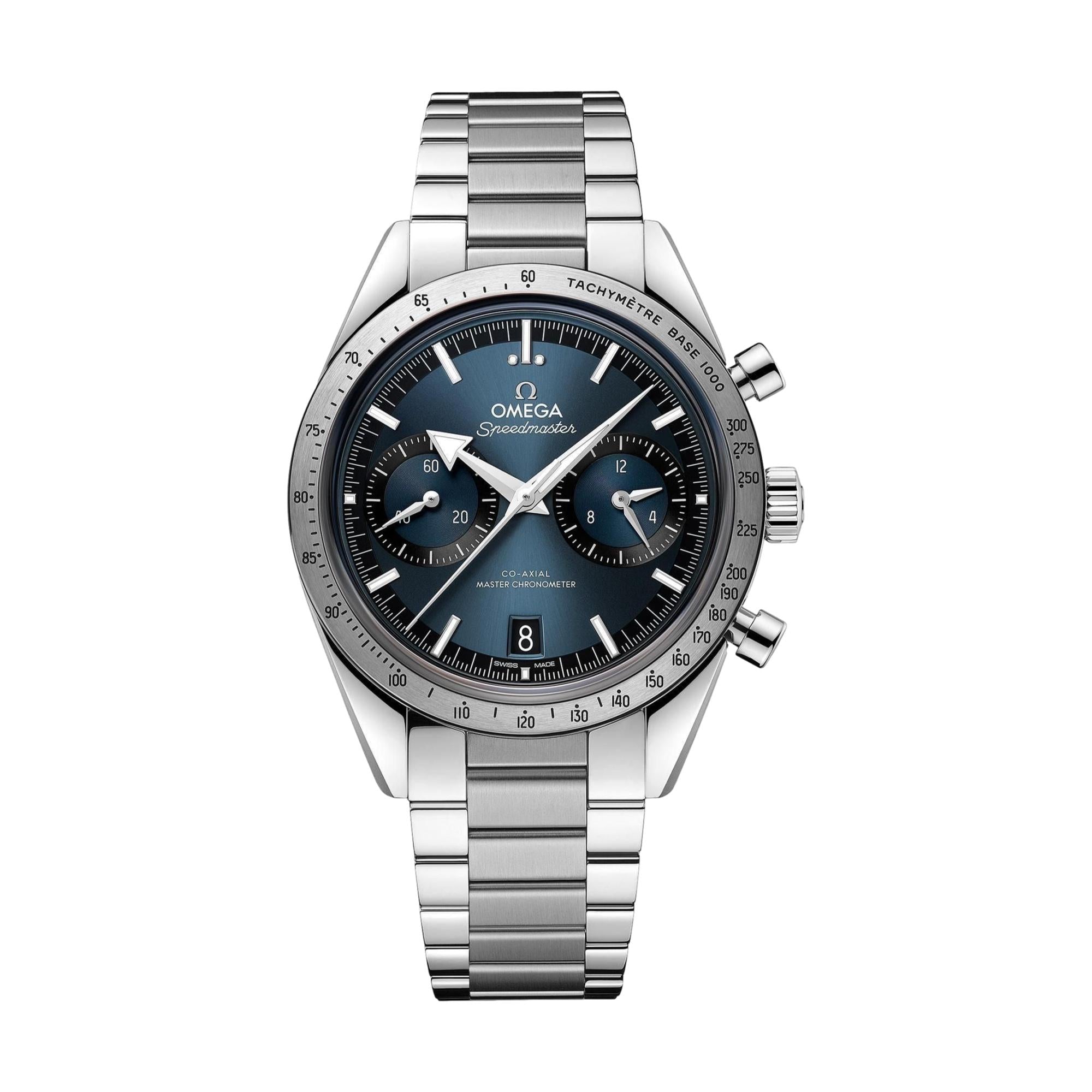 Omega Speedmaster '57 Co-Axial Master Chronometer Chronograph 40.5mm Men's Watch - Blue Dial on Stainless Steel Bracelet | Luxury Dress & Sports Timepiece for Business, Formal Events & Everyday Wear