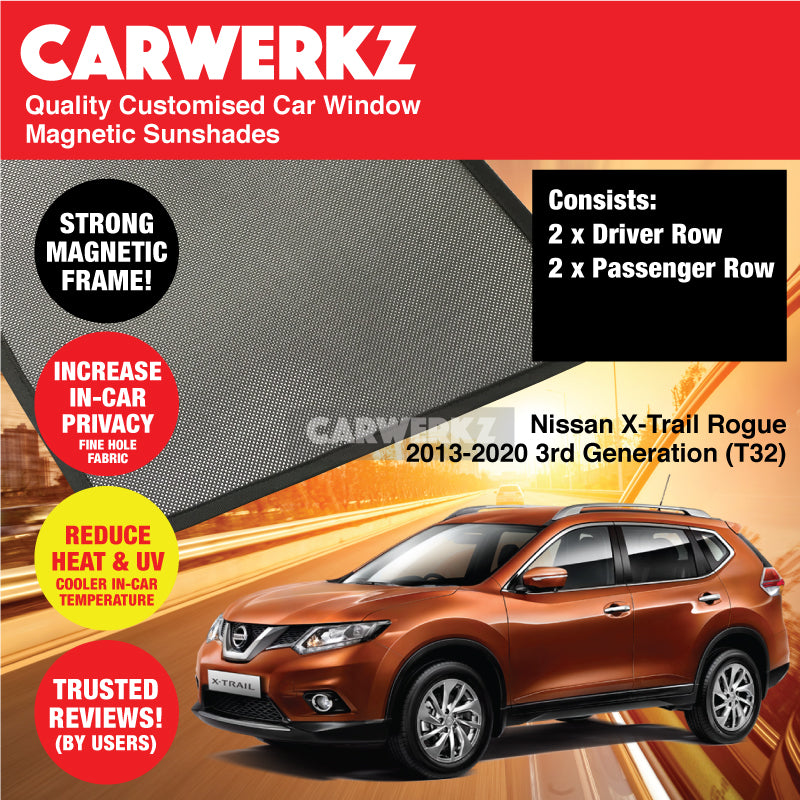 Custom Magnetic Sunshades for Nissan X-Trail Rogue 2013-2020 (T32) - UV Protection Window Shades for 3rd Gen Japanese SUV - Perfect for Road Trips & Summer Driving